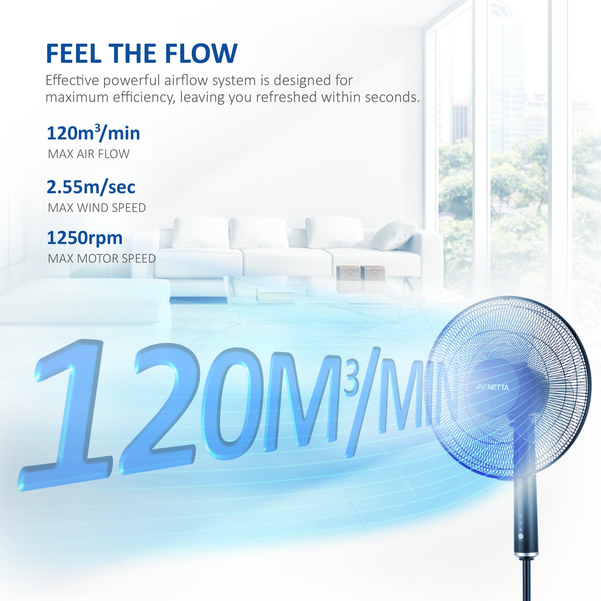 NETTA 16 Inch 3-Blade Standing Fan