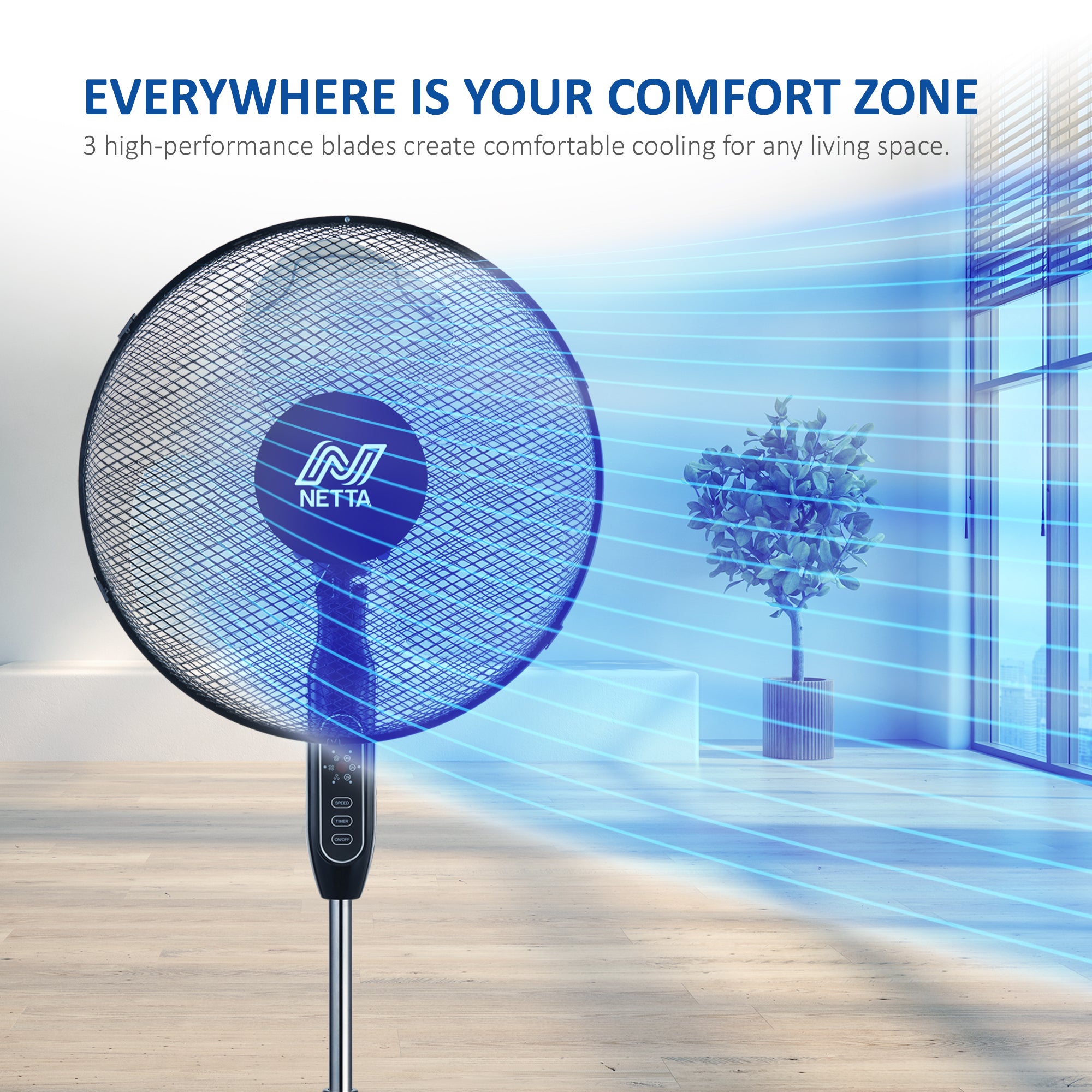 NETTA 16 Inch Pedestal Fan With Remote Control