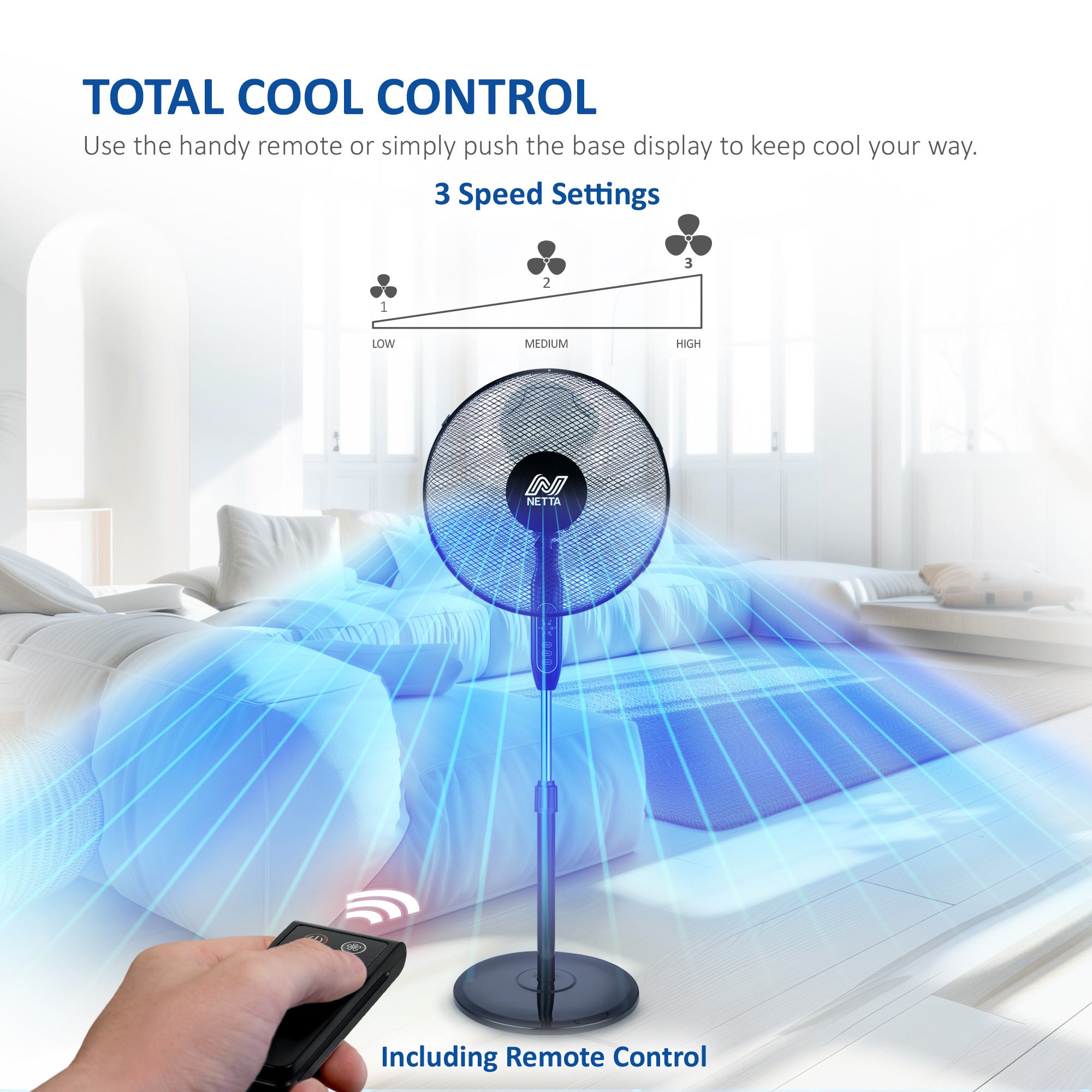 NETTA 16 Inch Pedestal Fan With Remote Control