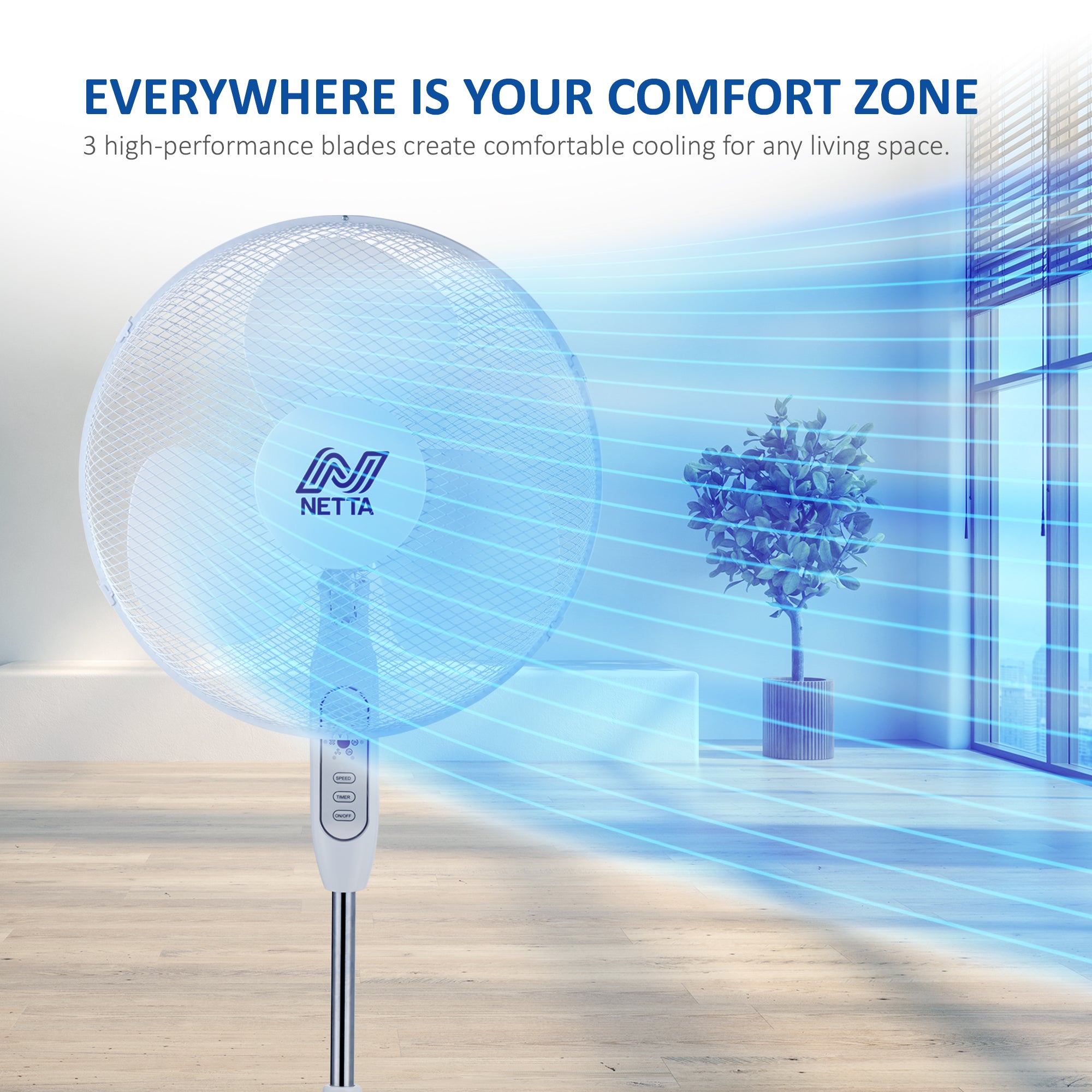 NETTA 16 Inch Pedestal Fan With Remote Control