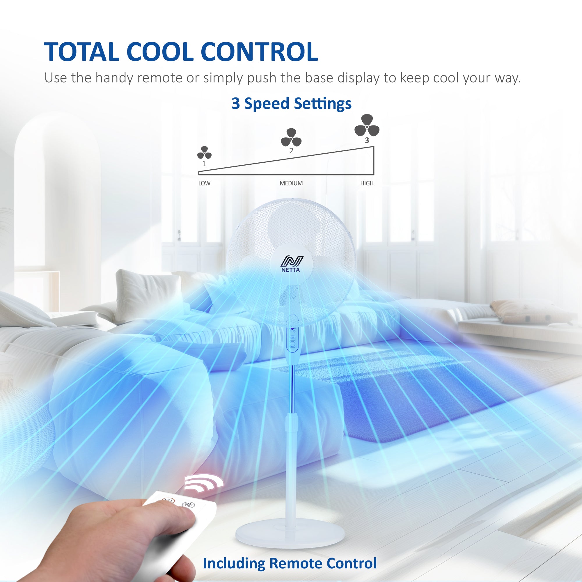 NETTA 16 Inch Pedestal Fan With Remote Control