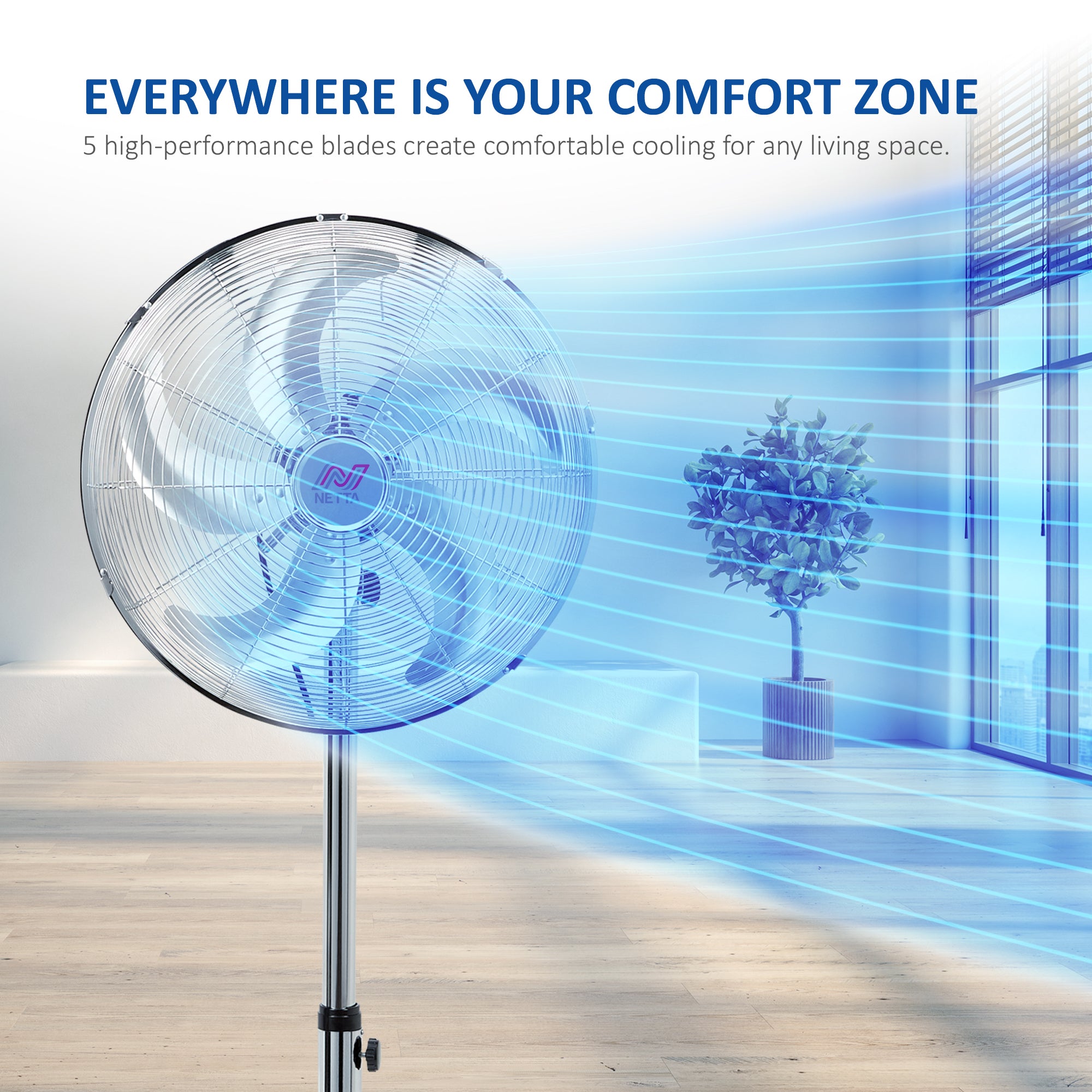 NETTA 16 Inch Metal Pedestal Fan - Chrome