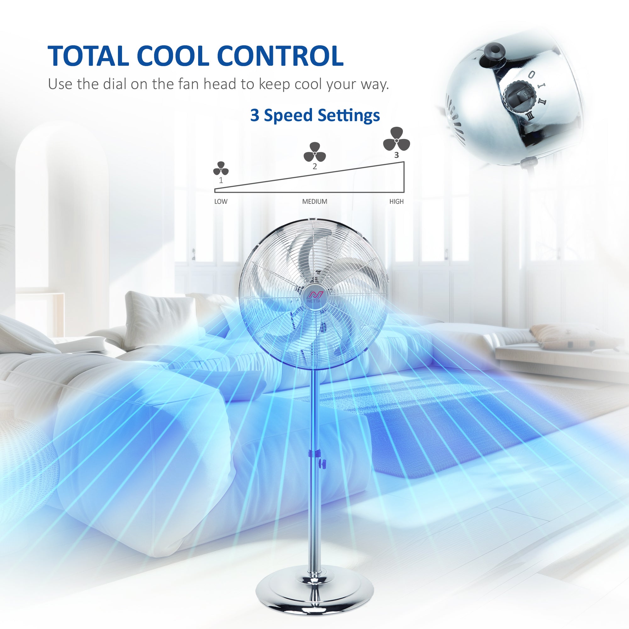 NETTA 16 Inch Metal Pedestal Fan - Chrome