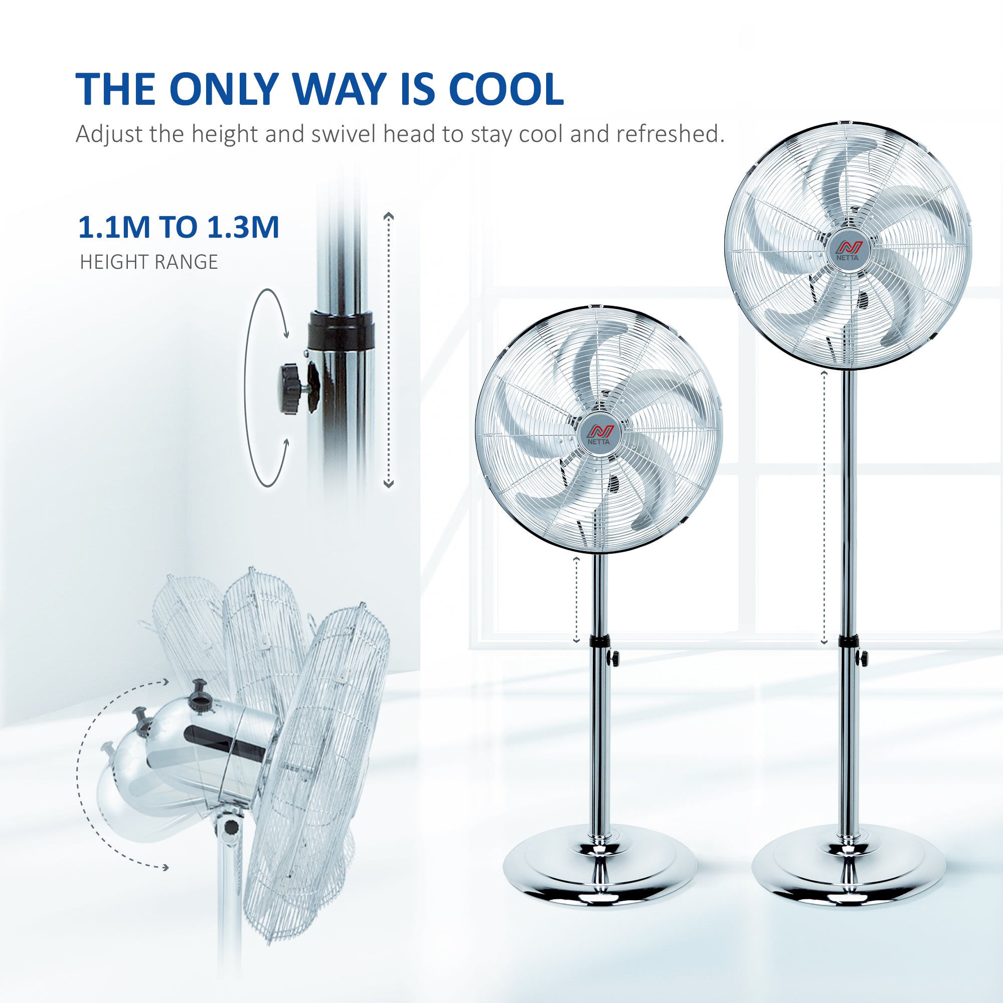 NETTA 16 Inch Metal Pedestal Fan - Chrome