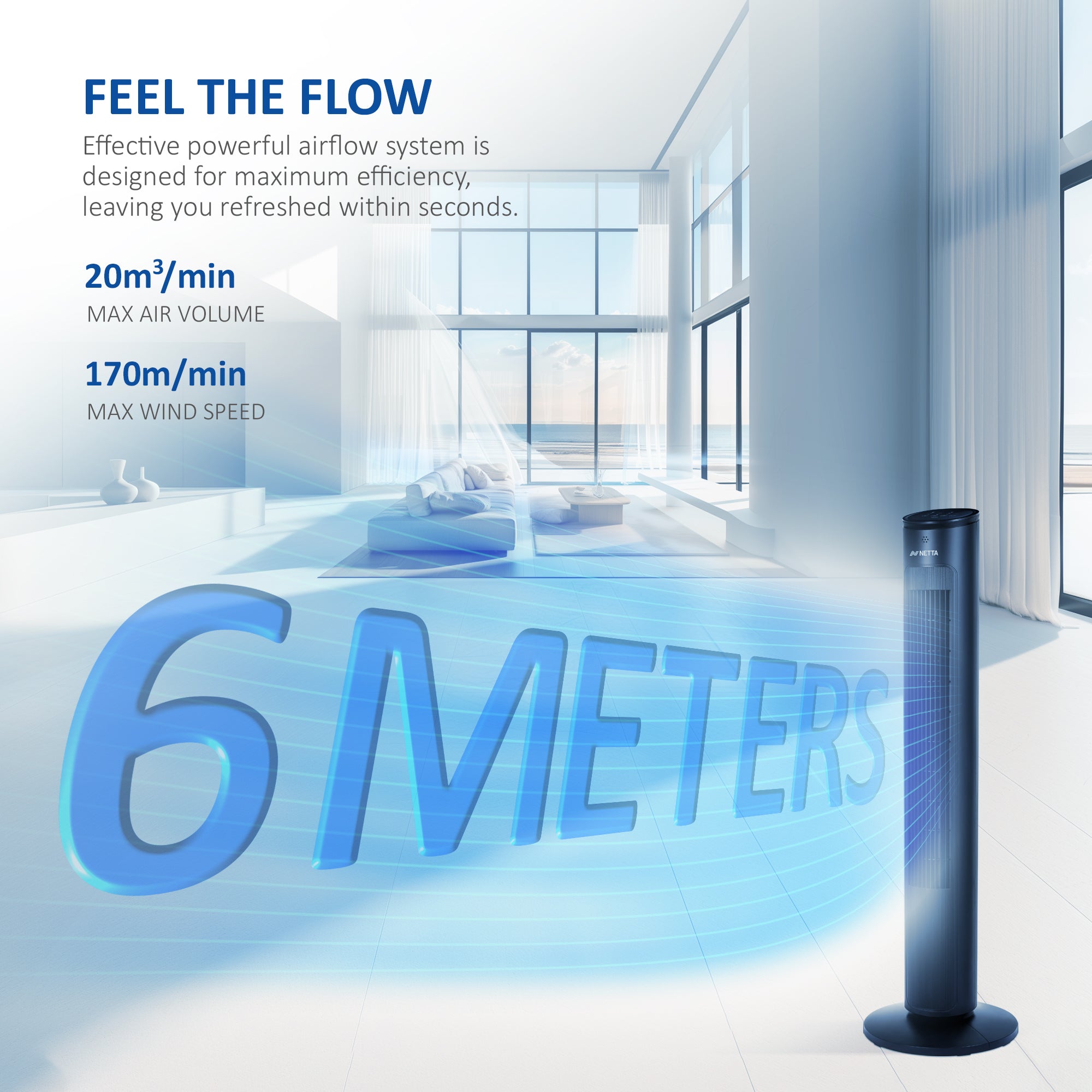 NETTA 42 Inch Tower Fan with Remote Control