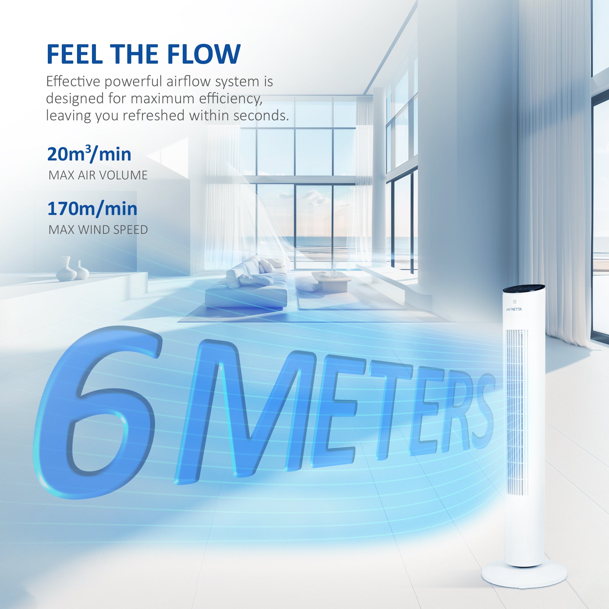 NETTA 42 Inch Tower Fan with Remote Control