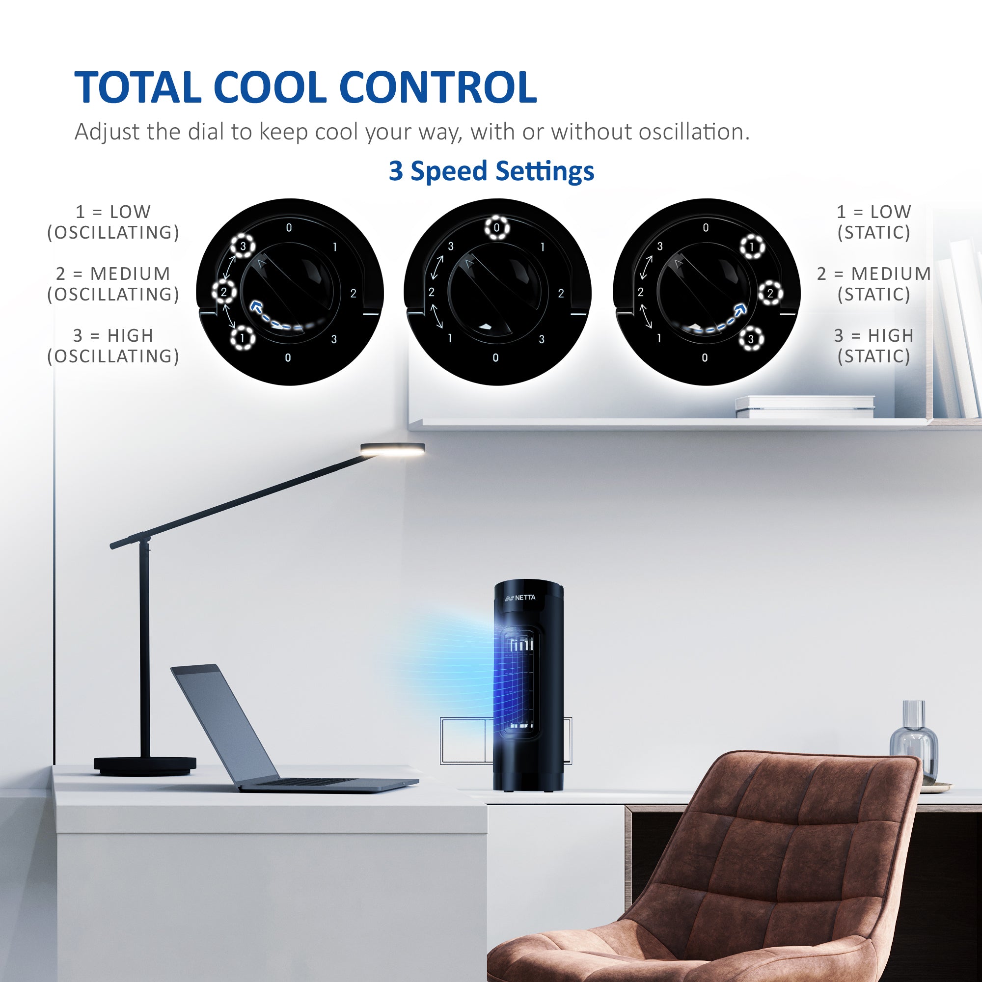 NETTA 14 Inch Desk Tower Fan