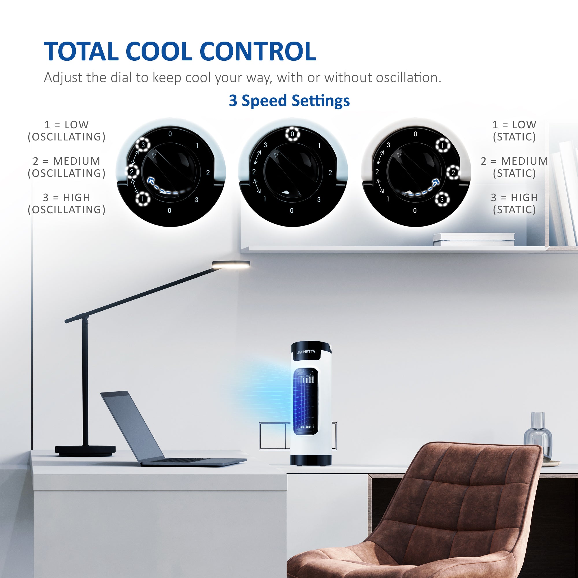 NETTA 14 Inch Desk Tower Fan