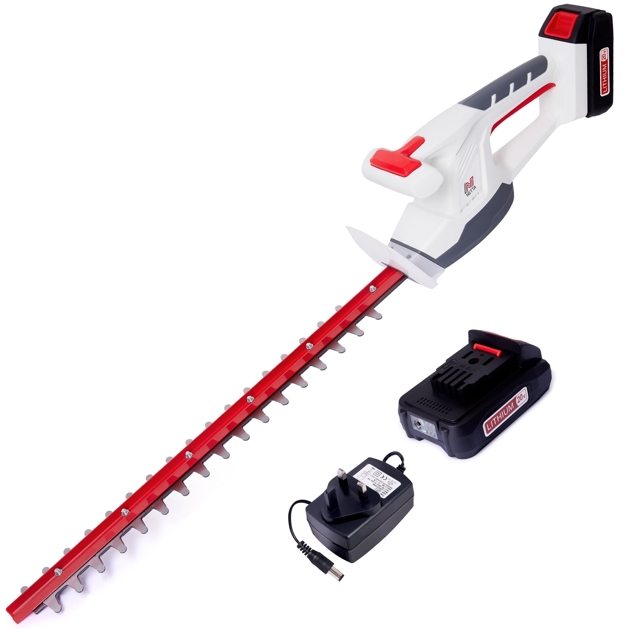 NETTA Cordless Hedge Trimmer Cutter 20V MAX Ultra Light 2.15KG, Battery & Charger Included, 410mm Laser Blade