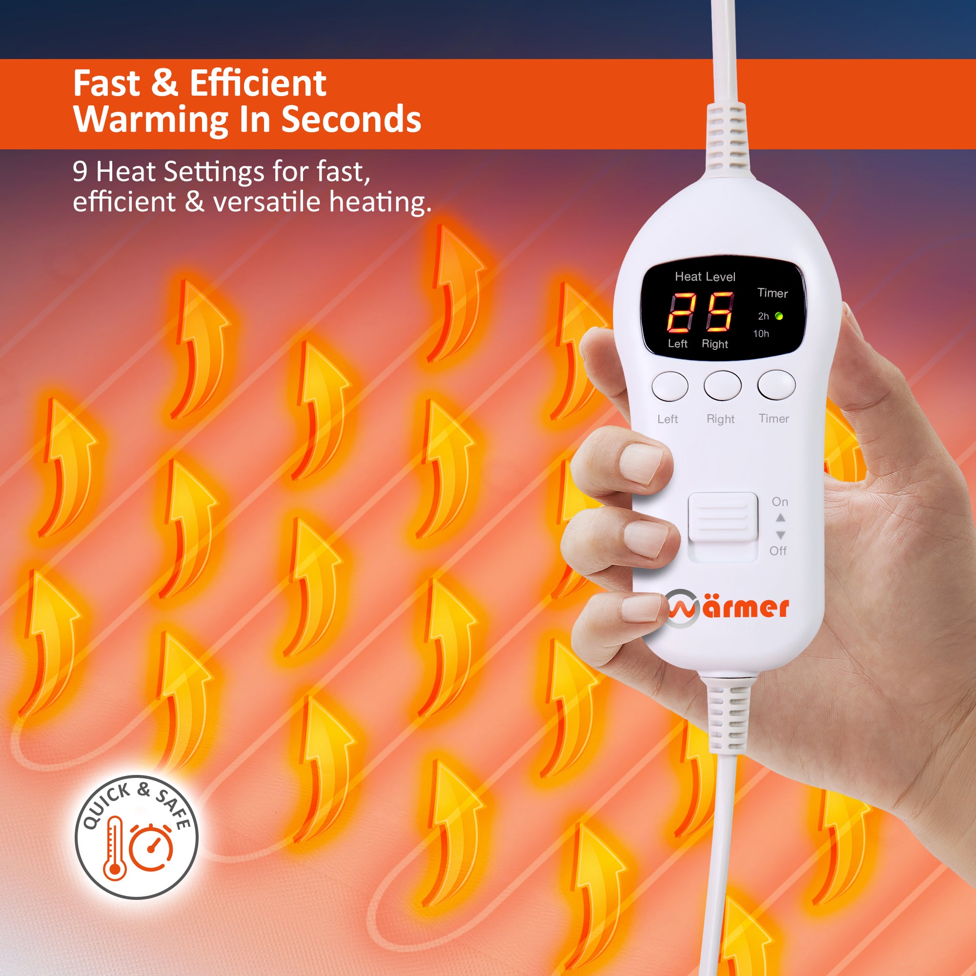 Wärmer 'Cover Max' Electric Blanket - Maximum Coverage, Dual Heating Zones, 9 Heat Settings & Timer