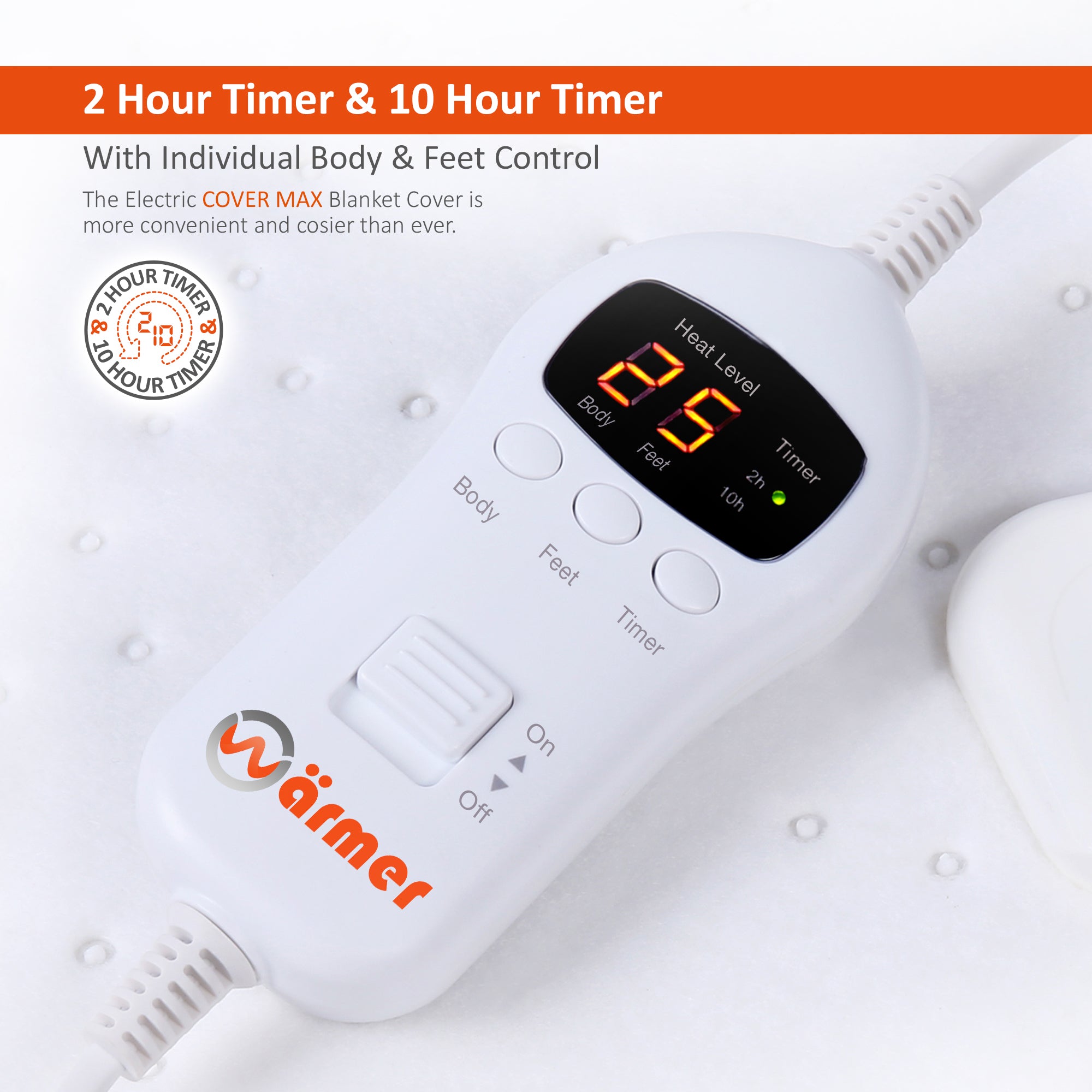Wärmer 'Cover Max' Electric Blanket - Maximum Coverage, Dual Heating Zones, 9 Heat Settings & Timer