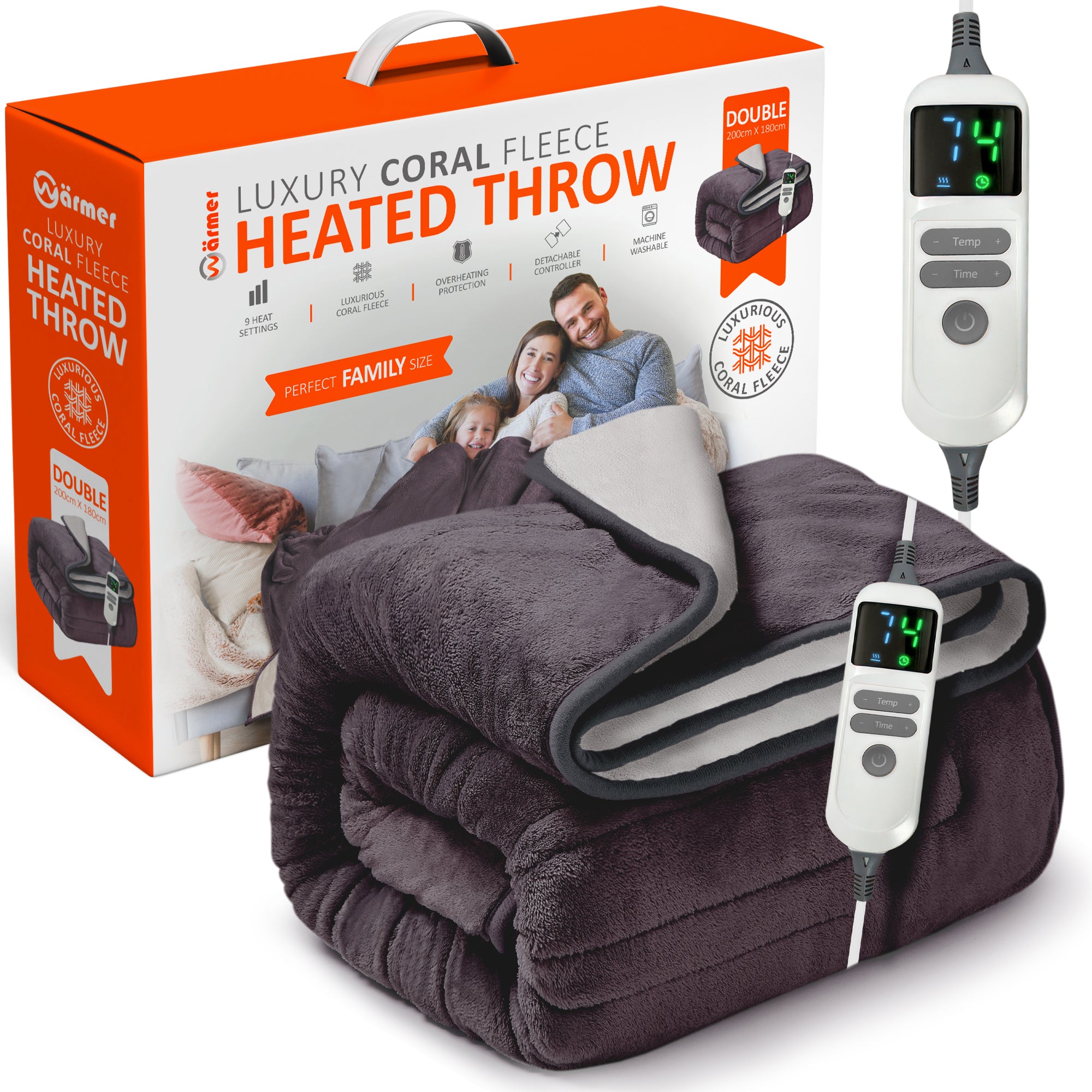Wärmer Electric Heated Throw Blanket Digital Controller Timer, 9 Heat Setting, Auto Shutoff