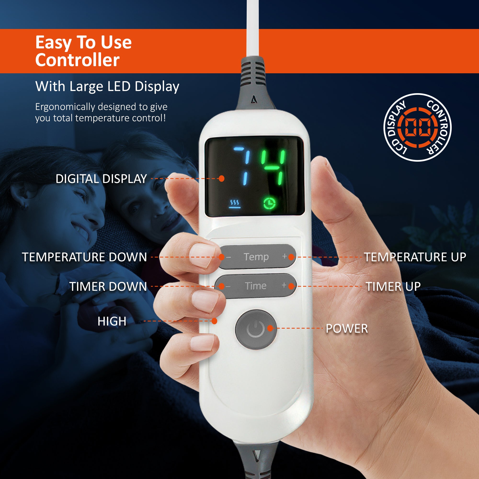 Wärmer Electric Heated Throw Blanket Digital Controller Timer, 9 Heat Setting, Auto Shutoff