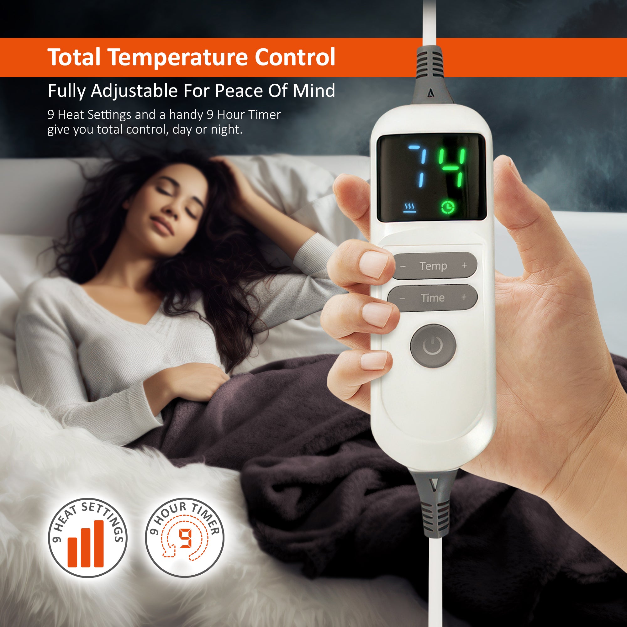 Wärmer Electric Heated Throw Blanket Digital Controller Timer, 9 Heat Setting, Auto Shutoff