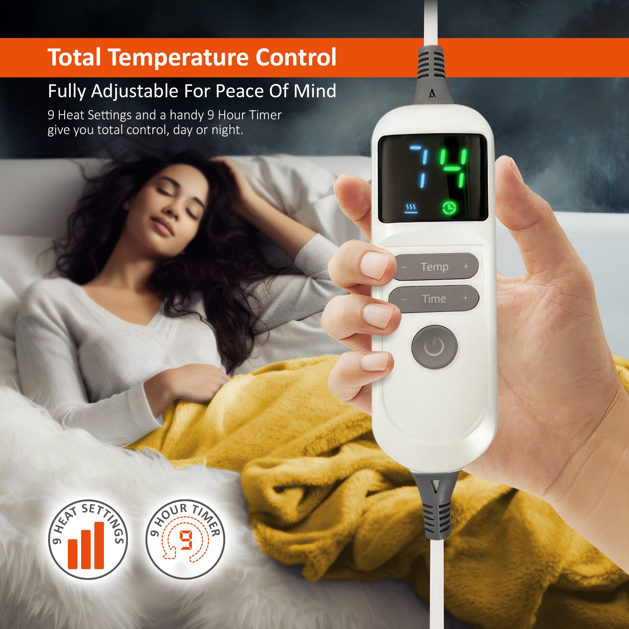 Wärmer Electric Heated Throw Blanket Digital Controller Timer, 9 Heat Setting, Auto Shutoff