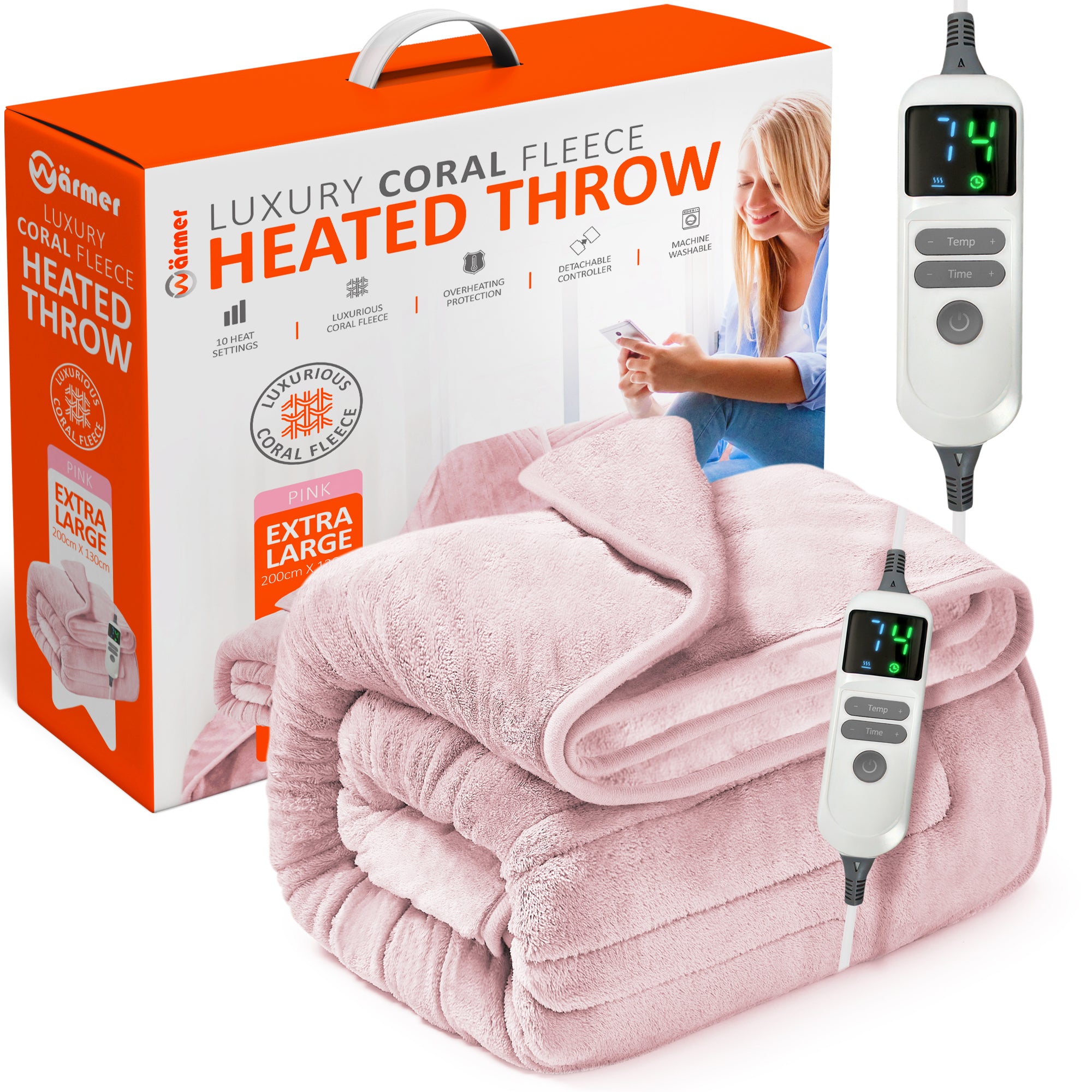Wärmer Electric Heated Throw Blanket Digital Controller Timer, 9 Heat Setting, Auto Shutoff