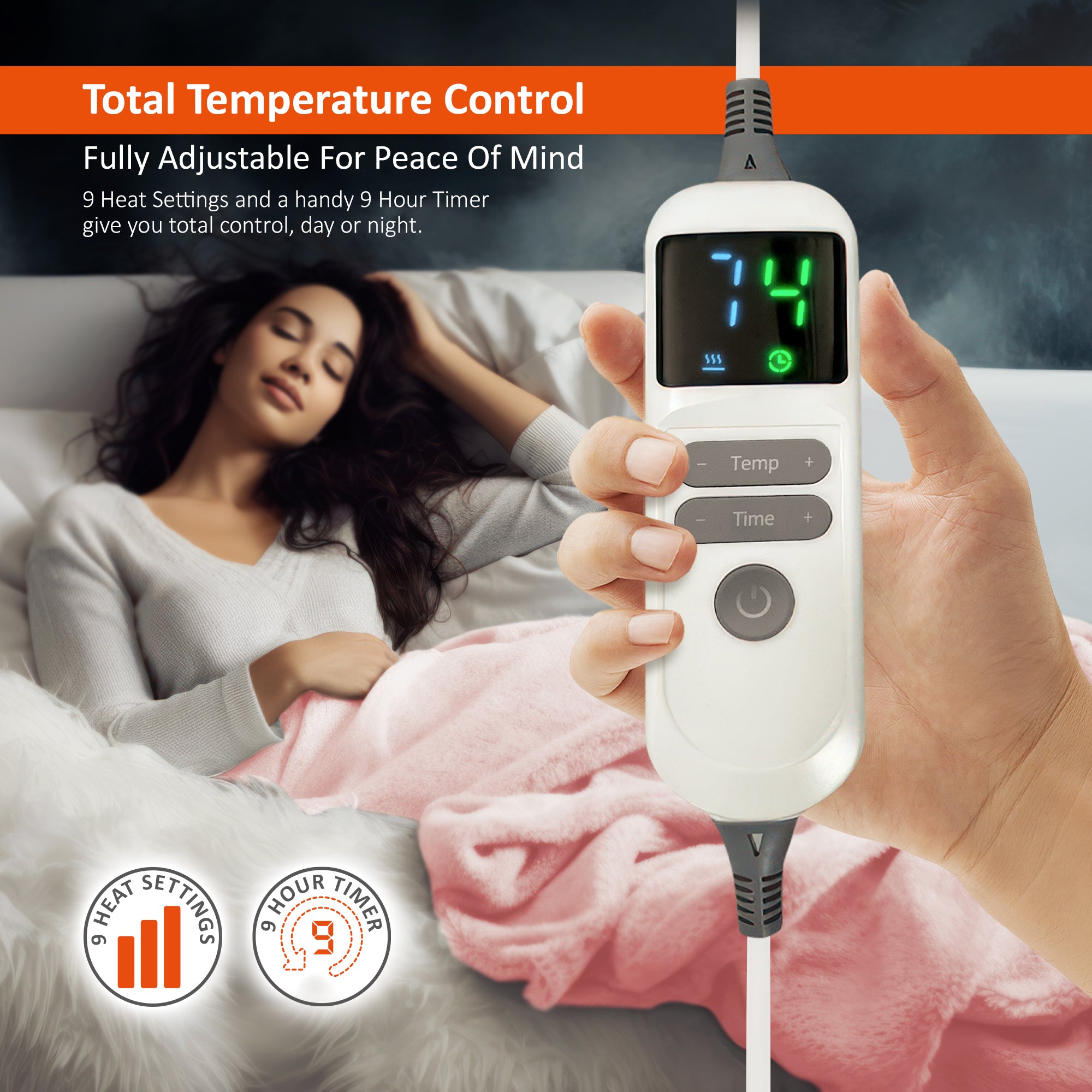 Wärmer Electric Heated Throw Blanket Digital Controller Timer, 9 Heat Setting, Auto Shutoff