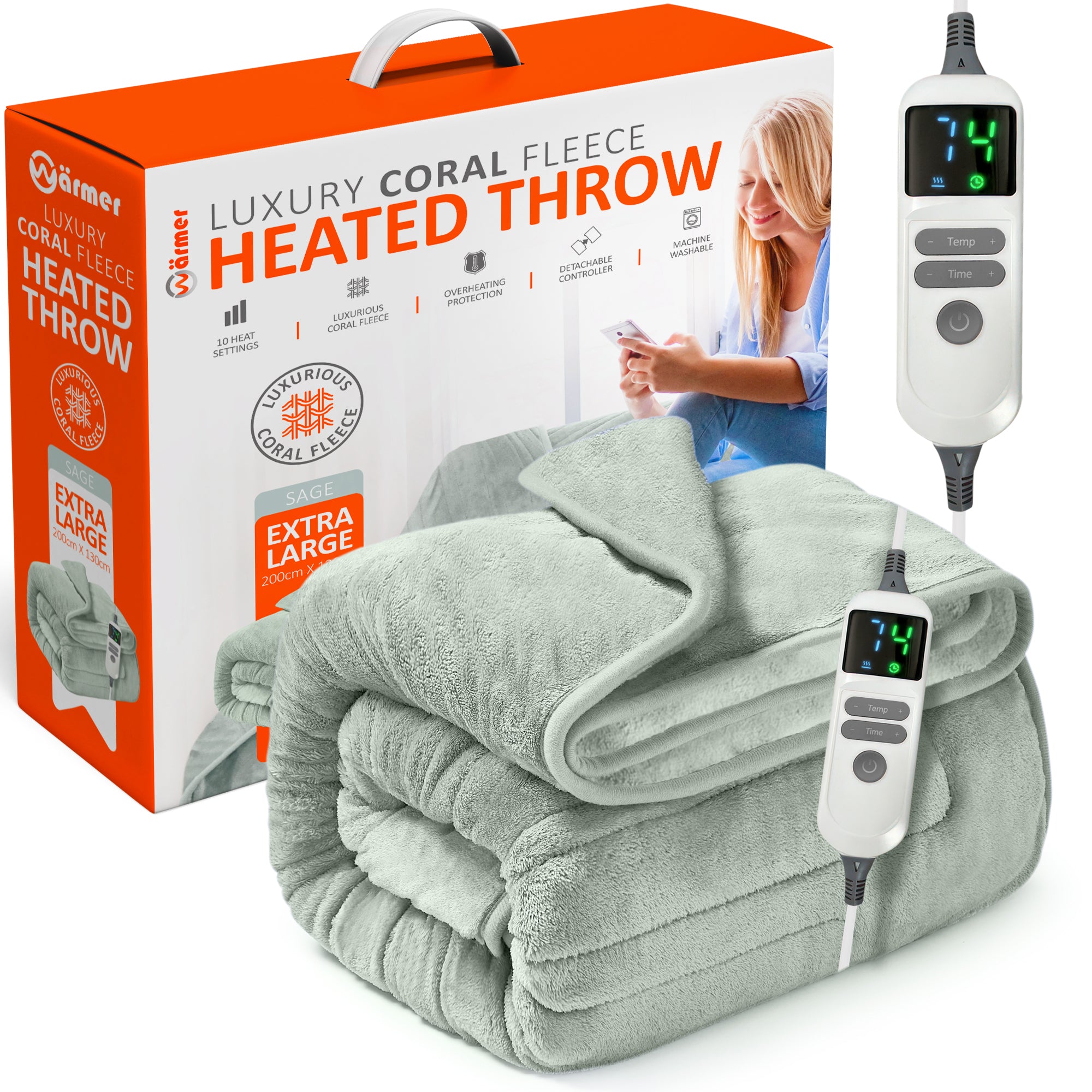 Wärmer Electric Heated Throw Blanket Digital Controller Timer, 9 Heat Setting, Auto Shutoff