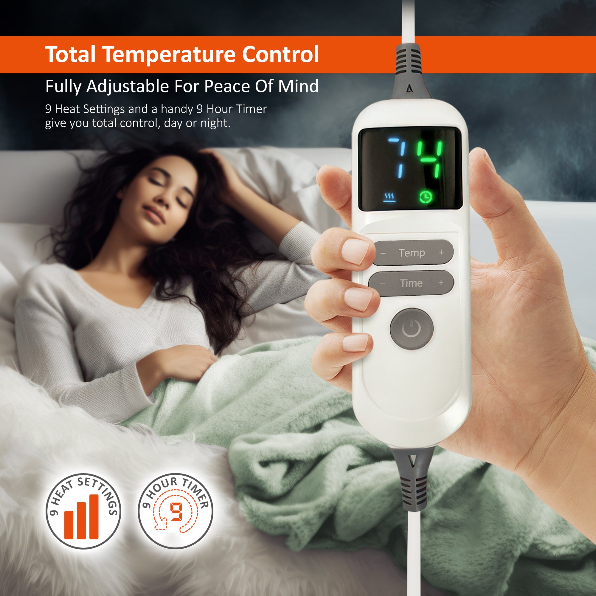 Wärmer Electric Heated Throw Blanket Digital Controller Timer, 9 Heat Setting, Auto Shutoff