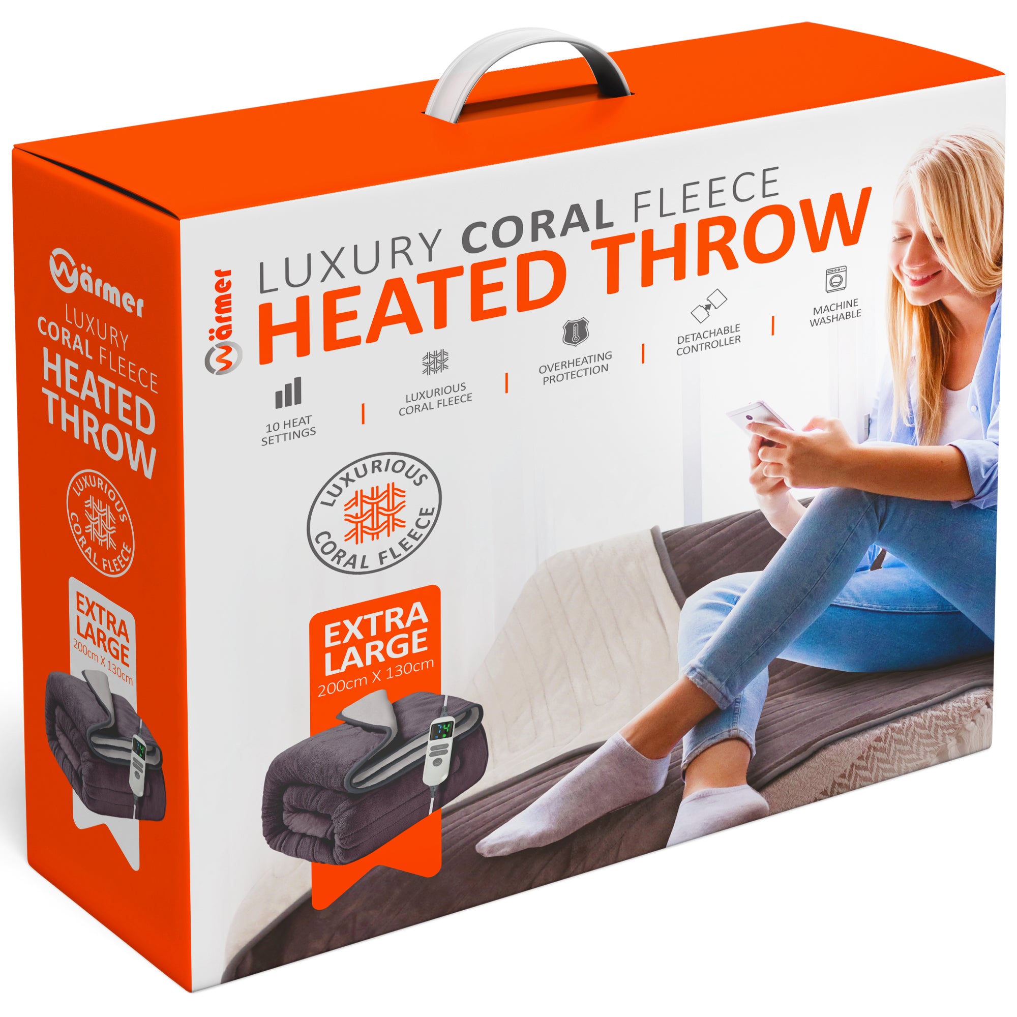 Wärmer Electric Heated Throw Blanket Digital Controller Timer, 9 Heat Setting, Auto Shutoff