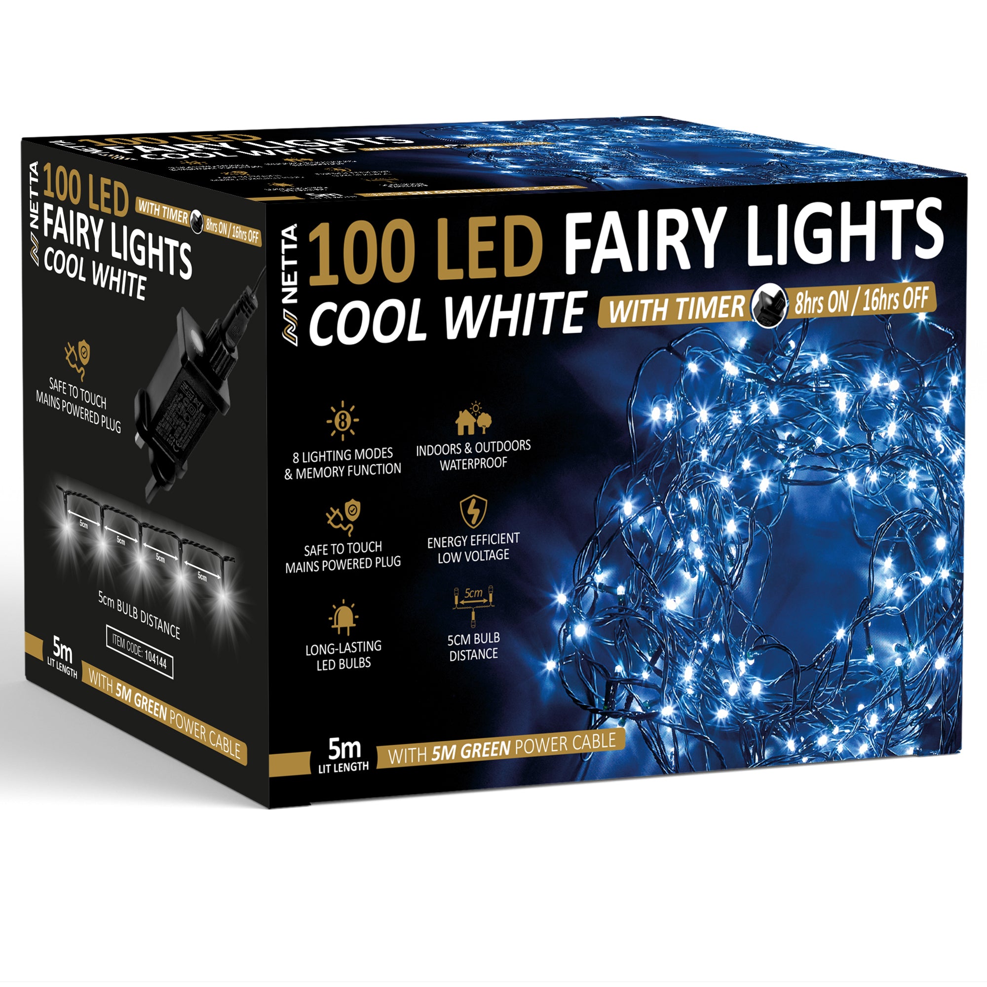 NETTA Christmas Tree Lights LED 5m Fairy String Lights Plug in with Timer and Memory Functions for Outdoor/Indoor Use