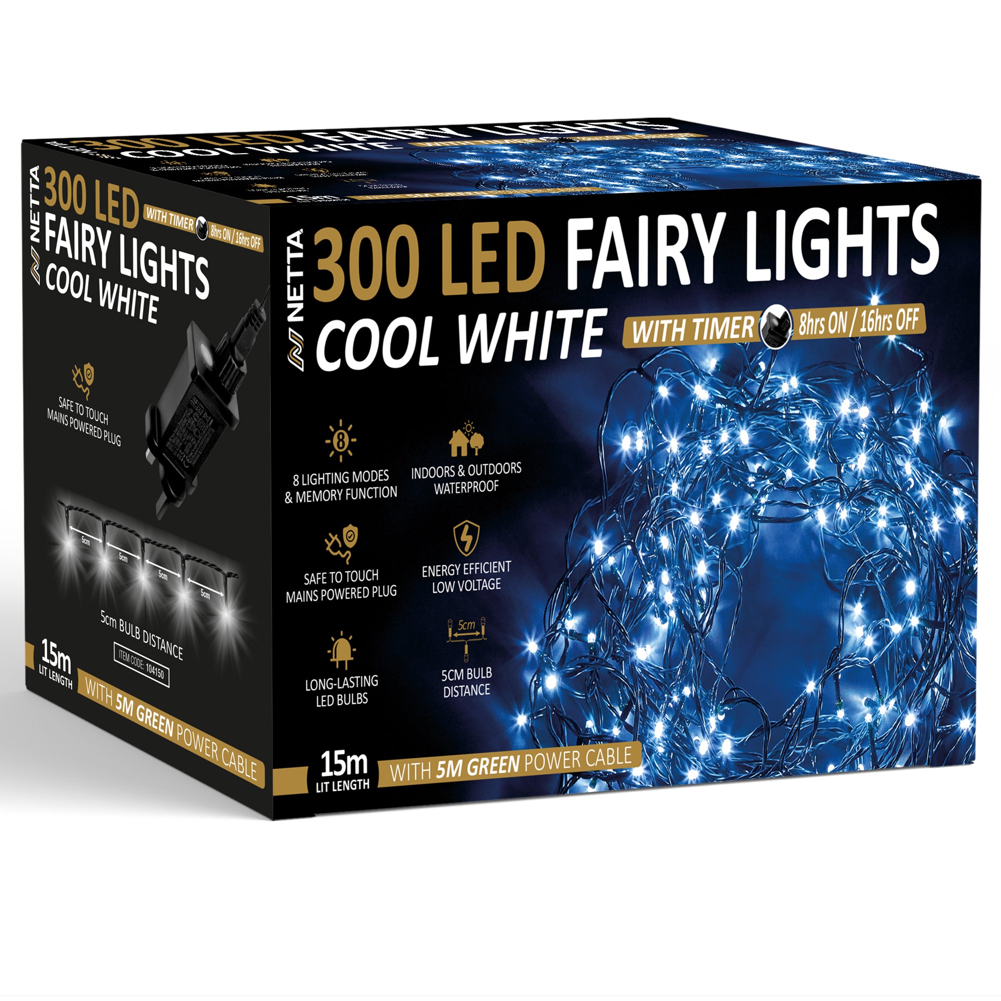 NETTA Christmas Tree Lights LED 5m Fairy String Lights Plug in with Timer and Memory Functions for Outdoor/Indoor Use