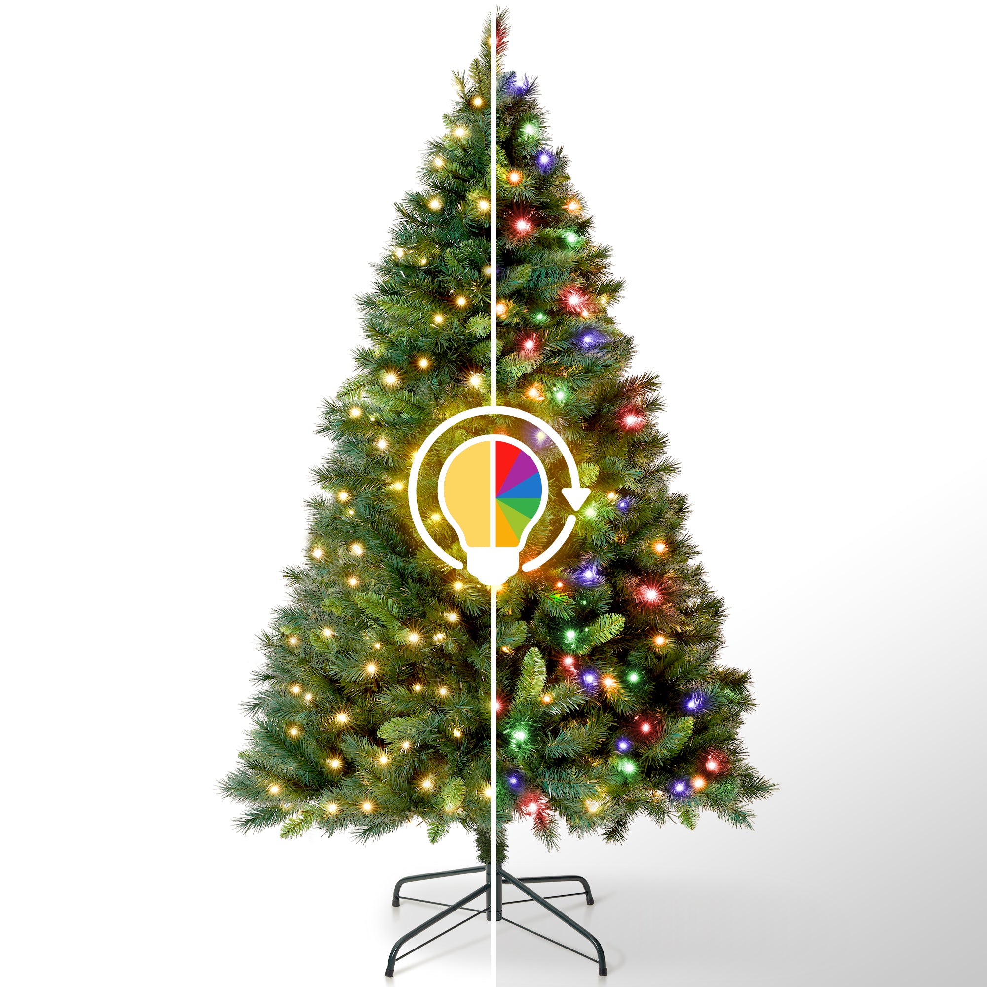 VeryMerry 7FT Pre Lit Christmas Tree 2in1 Dual-Color - Warm White/Multi Colour 400 LED Lights with Auto-Off Timer