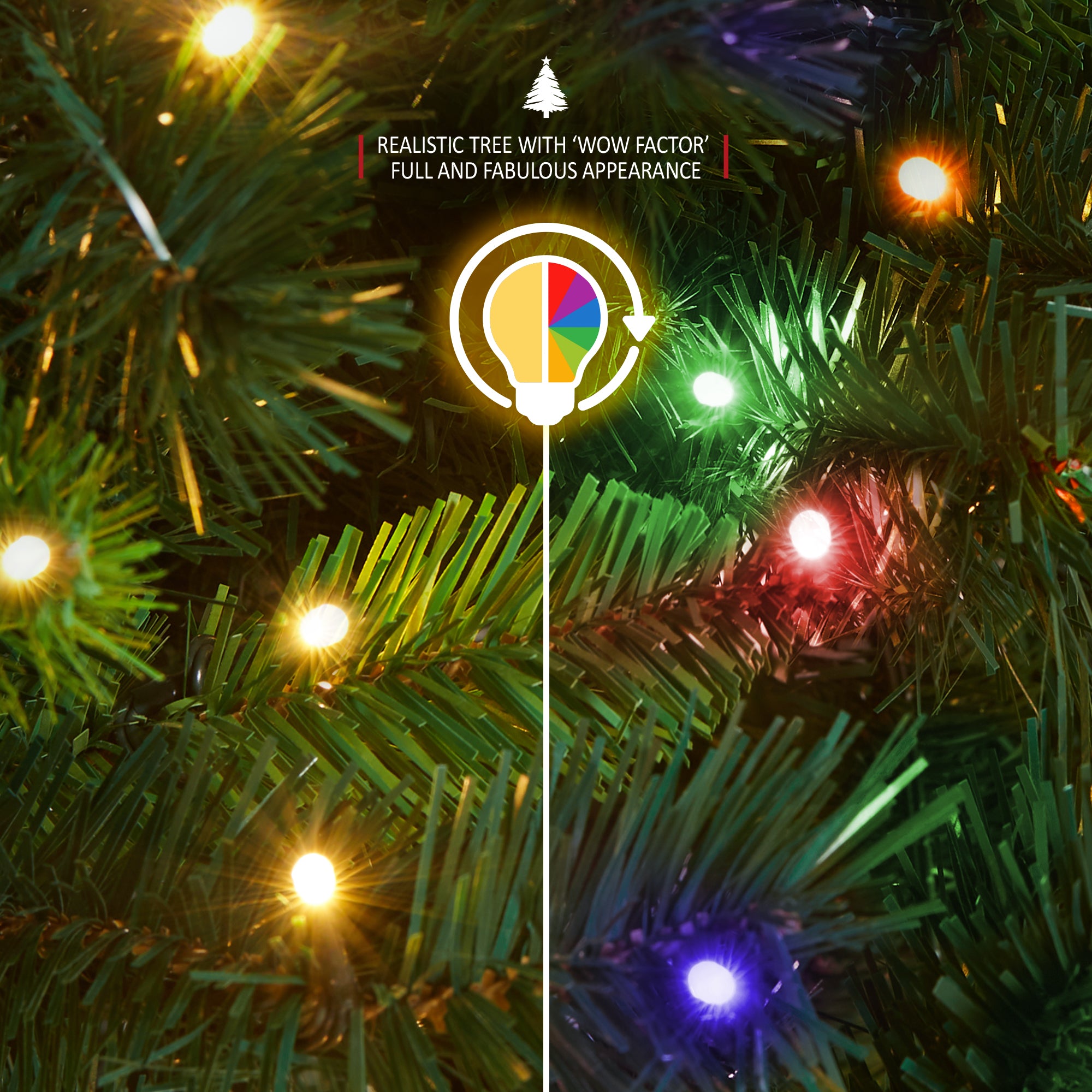 VeryMerry 7FT Pre Lit Christmas Tree 2in1 Dual-Color - Warm White/Multi Colour 400 LED Lights with Auto-Off Timer