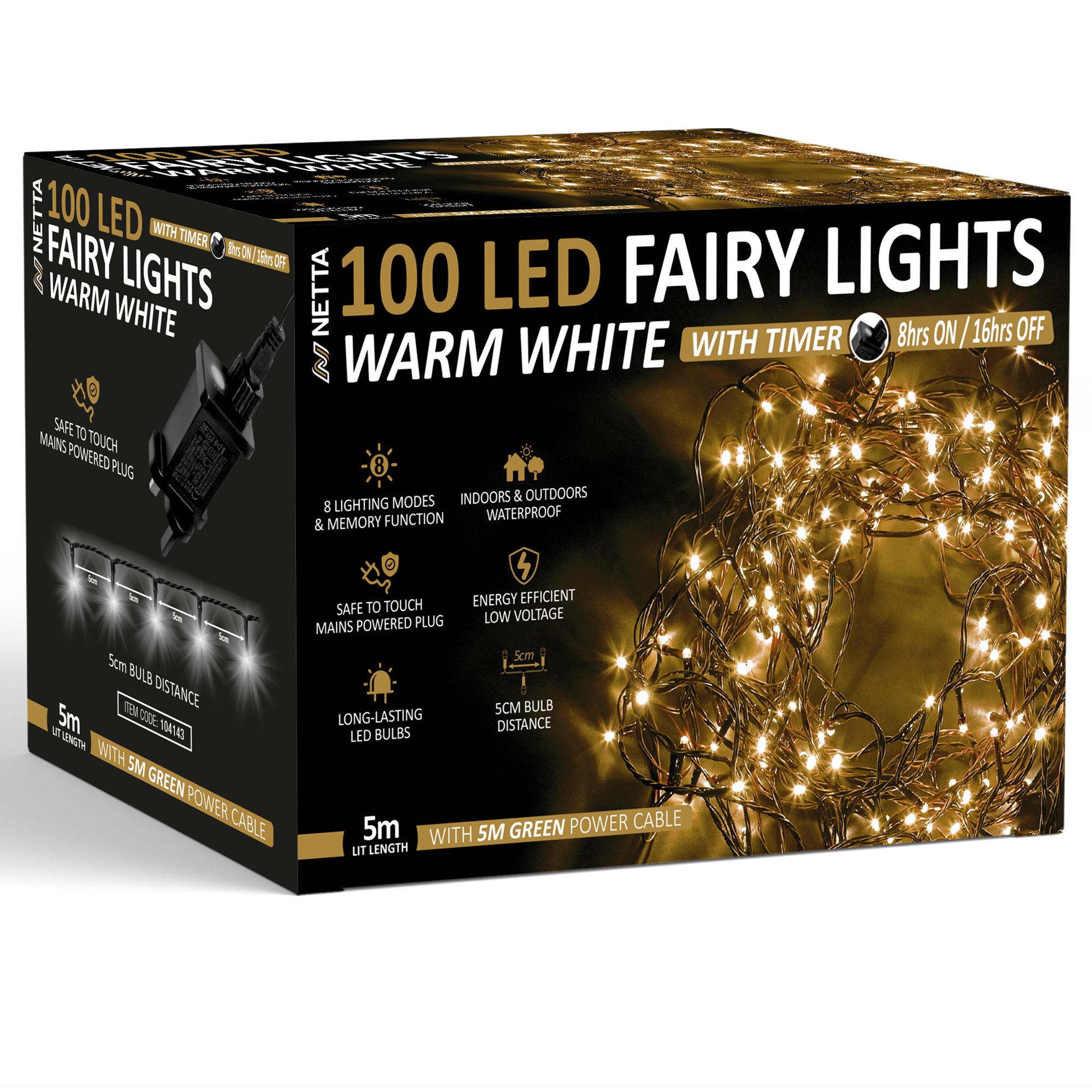 NETTA Christmas Tree Lights LED 5m Fairy String Lights Plug in with Timer and Memory Functions for Outdoor/Indoor Use