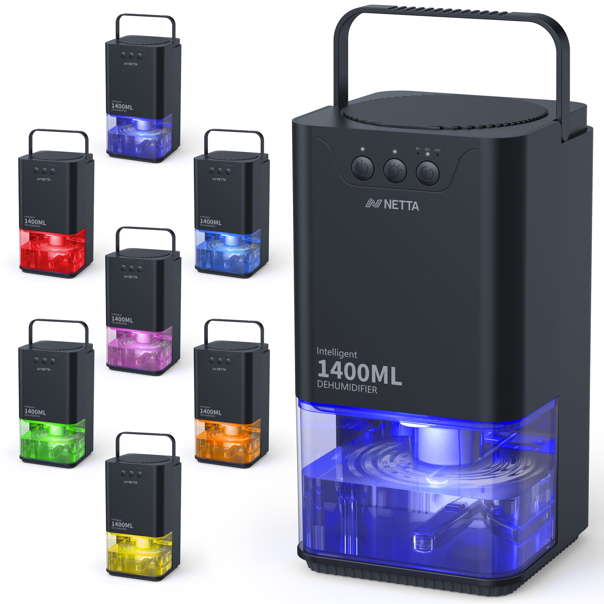 NETTA Dehumidifiers for Home Damp 1400ml Dehumidifier with Ultra Quiet & Auto Shut off 3 Colorful LED