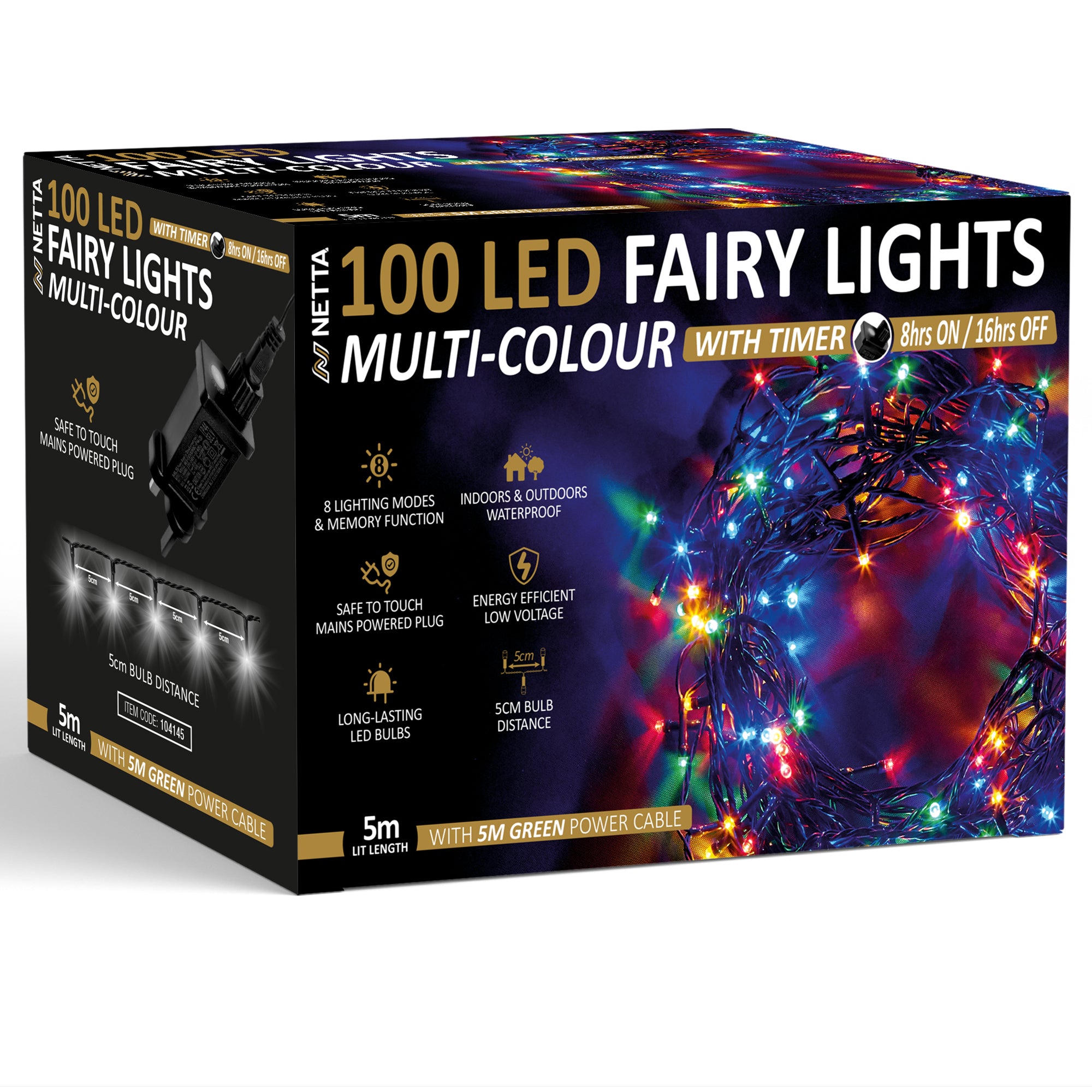 NETTA Christmas Tree Lights LED 5m Fairy String Lights Plug in with Timer and Memory Functions for Outdoor/Indoor Use