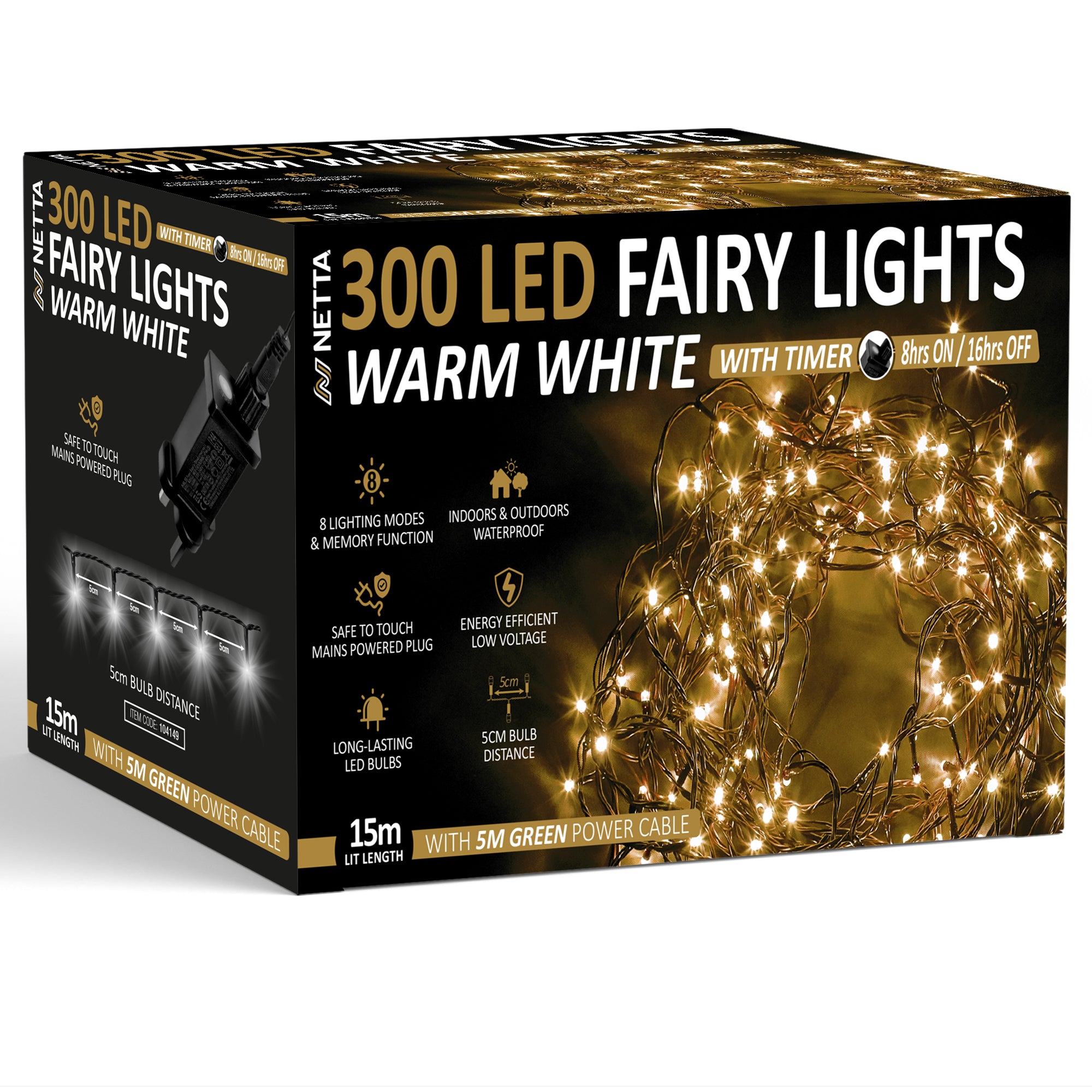 NETTA Christmas Tree Lights LED 5m Fairy String Lights Plug in with Timer and Memory Functions for Outdoor/Indoor Use