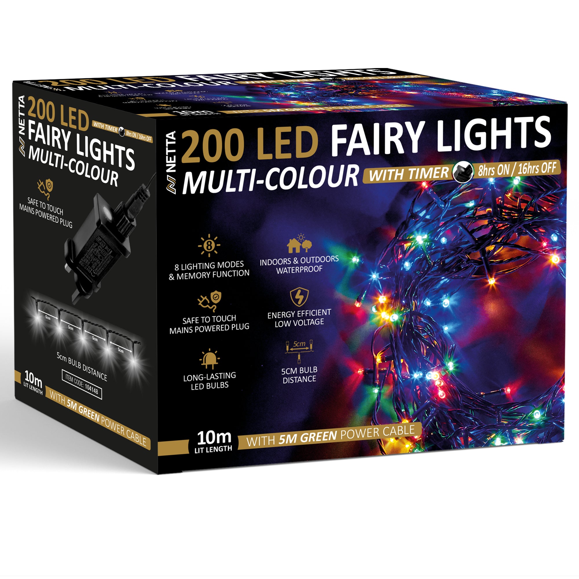 NETTA Christmas Tree Lights LED 5m Fairy String Lights Plug in with Timer and Memory Functions for Outdoor/Indoor Use