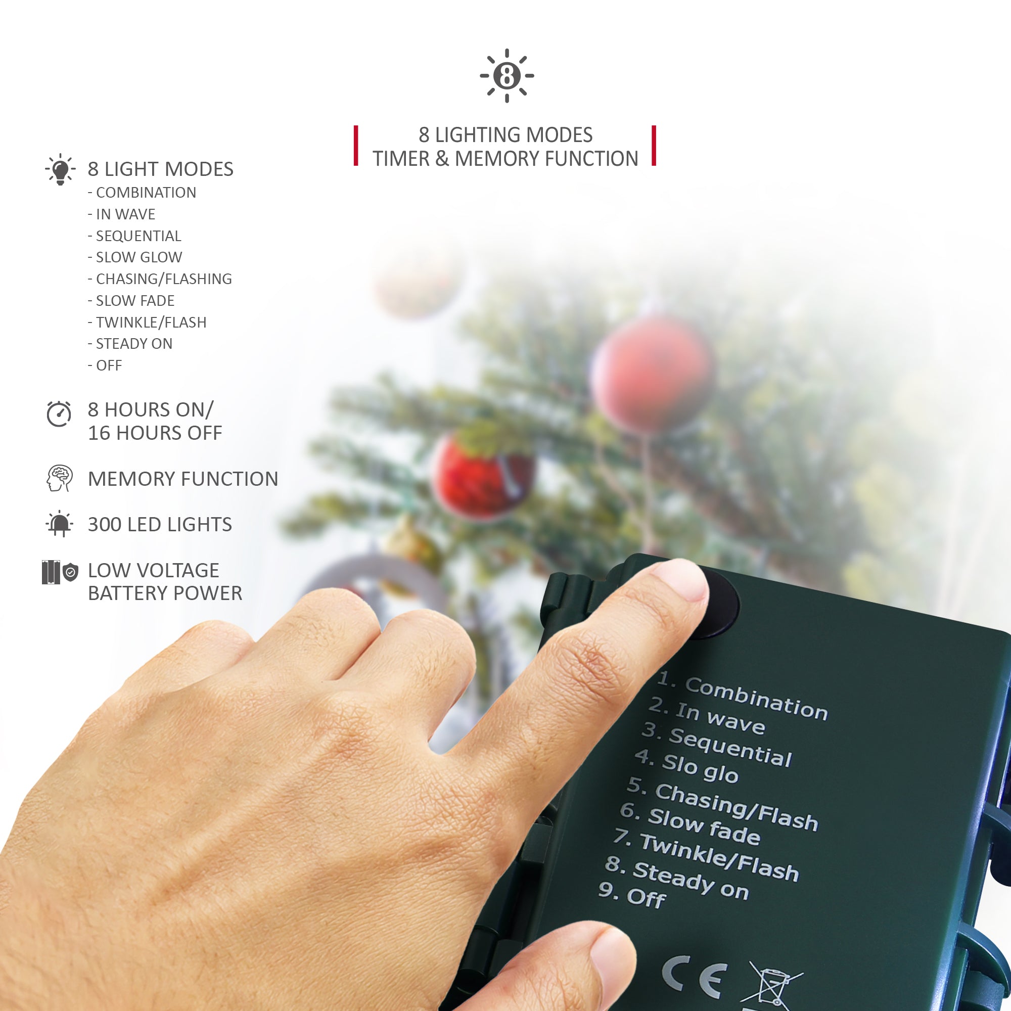 NETTA Battery Operated 100 LED 10M Christmas Tree Fairy Lights with Timer - 8 Different Mode String Lights