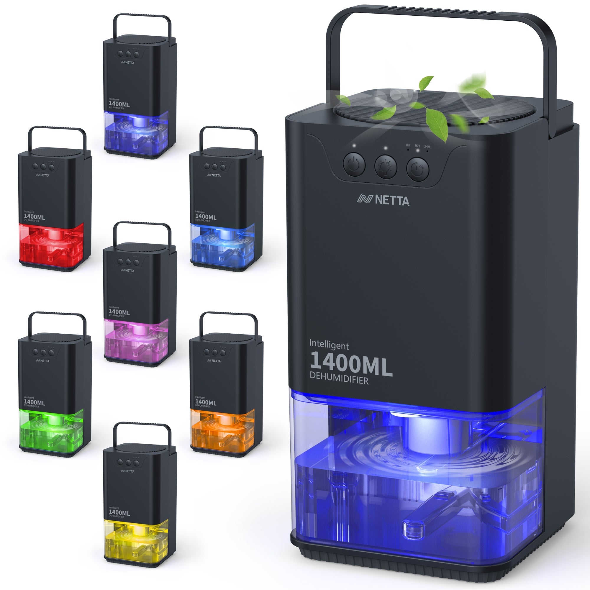 NETTA Dehumidifiers for Home Damp 1400ml Dehumidifier with Ultra Quiet & Auto Shut off 3 Colorful LED