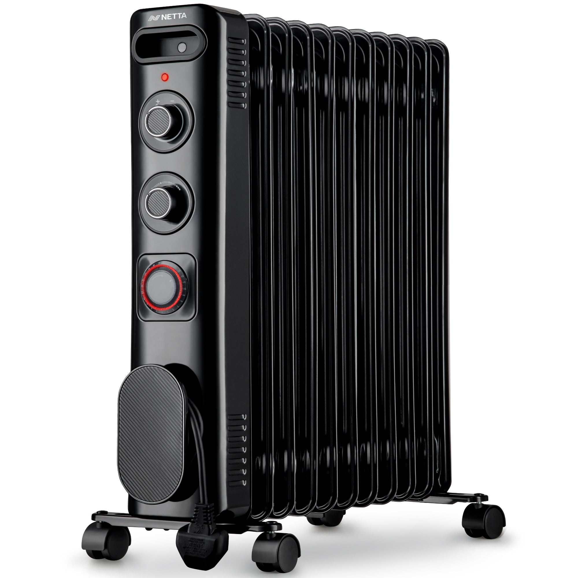 NETTA Electric Oil Filled Radiator 2500W, Portable Heater with Thermostat & 24 Hour Timer, 3 Power Settings, 11 Fin