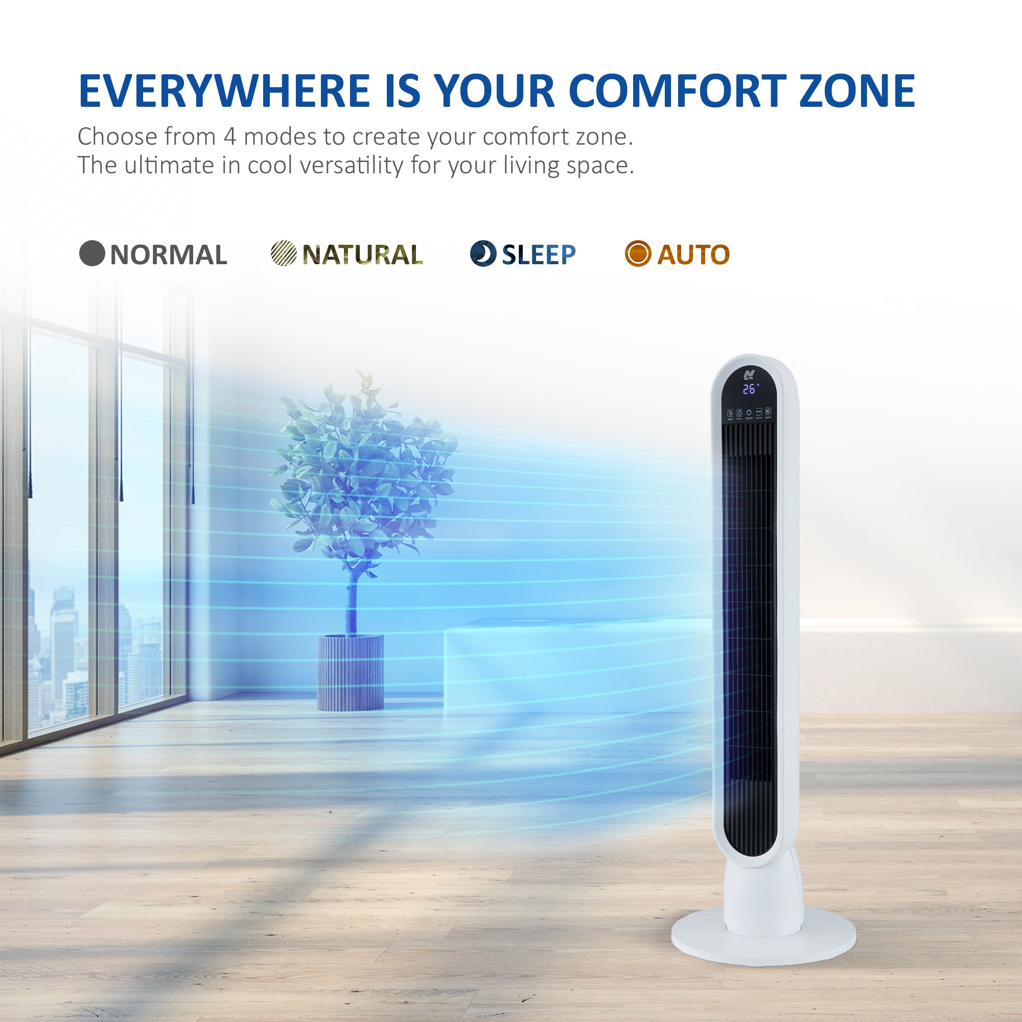NETTA 36 Inch Tower Fan with LED Display, Timer and Remote Control