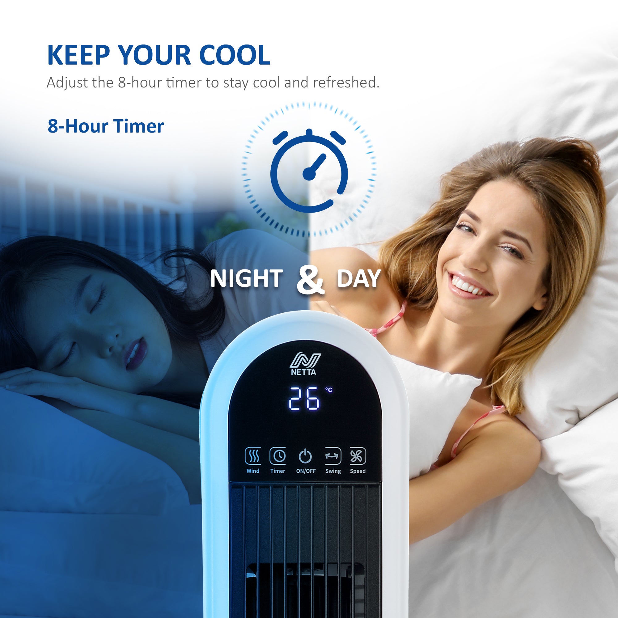 NETTA 36 Inch Tower Fan with LED Display, Timer and Remote Control