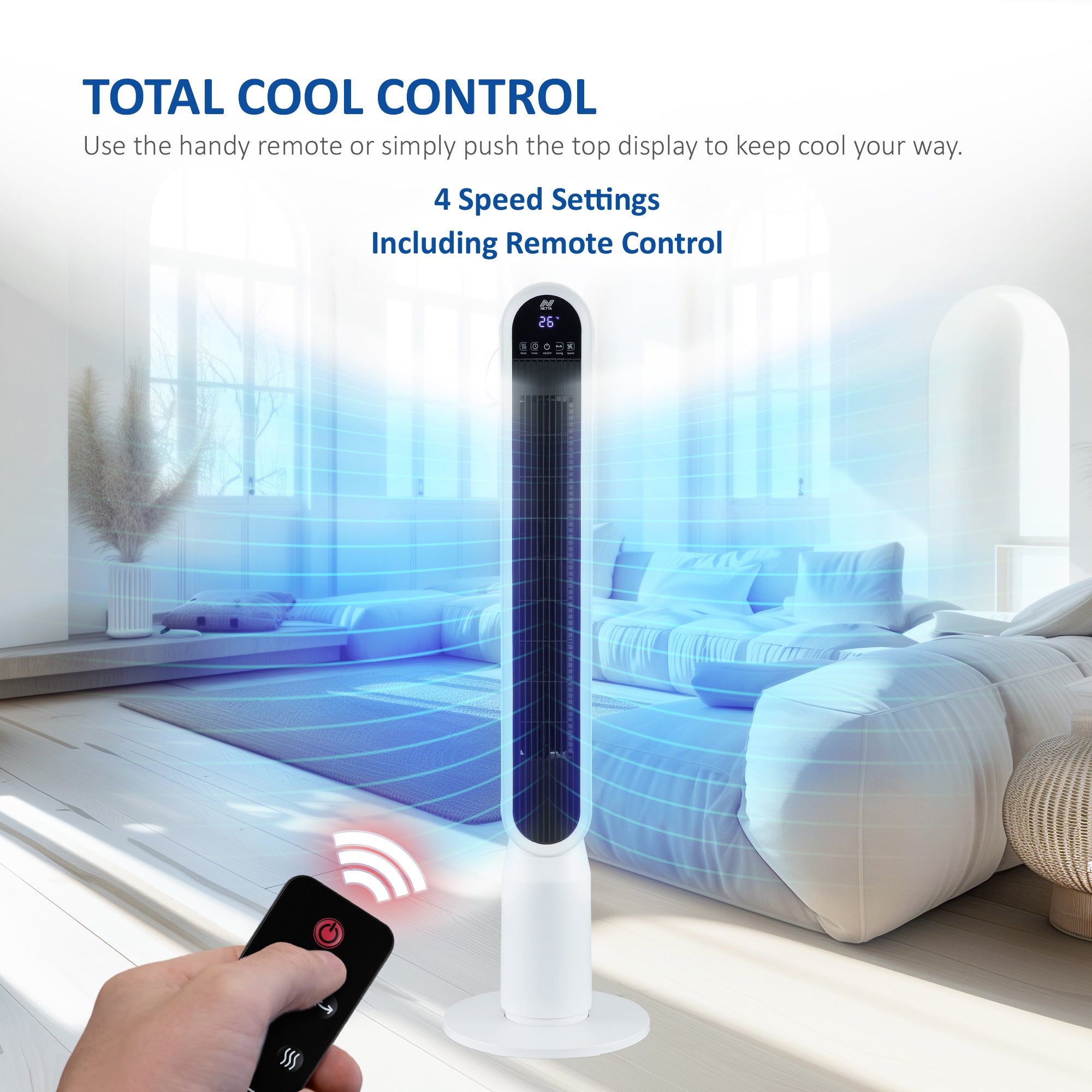 NETTA 42 Inch Tower Fan with LED Display, Timer and Remote Control