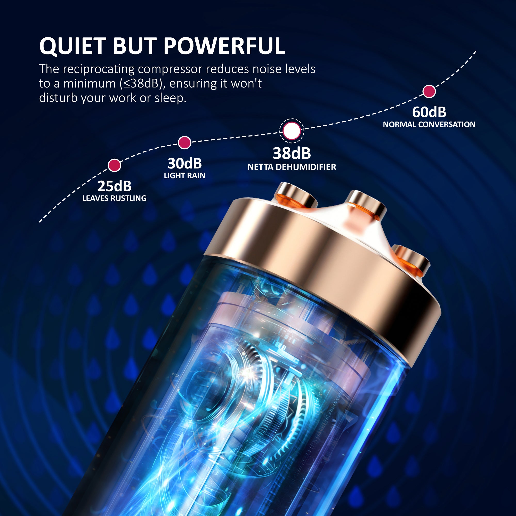 NETTA Quiet Dehumidifier, Powerful Mould Remover & Laundry Drying with 24-Hour Timer and Sleep Mode for Damp, Mould and Condensation