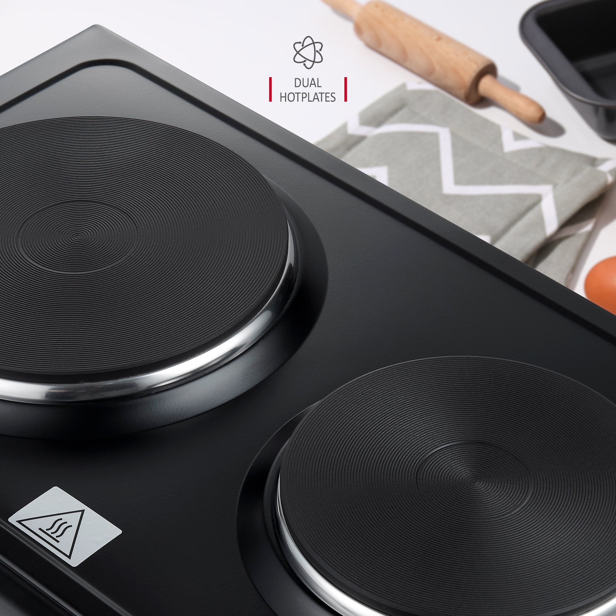 NETTA 35L Electric Mini Oven with Double Hotplate, Multiple Cooking Functions & Grill, Temperature Control Timer Black