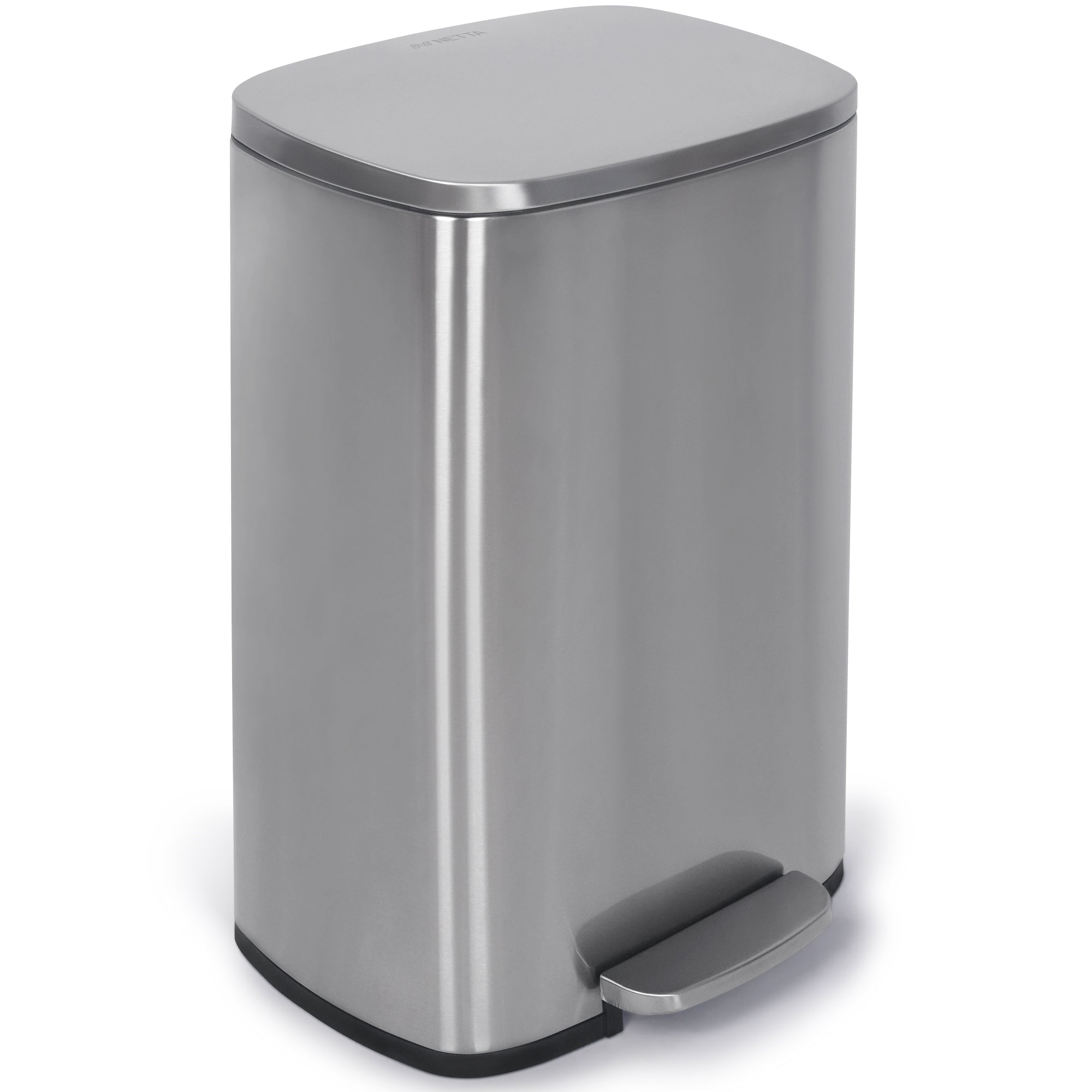 NETTA Kitchen Pedal Bin 50L Smudge Resistant with Inner Bucket, Brushed Stainless Steel Rubbish Bin, Soft Close