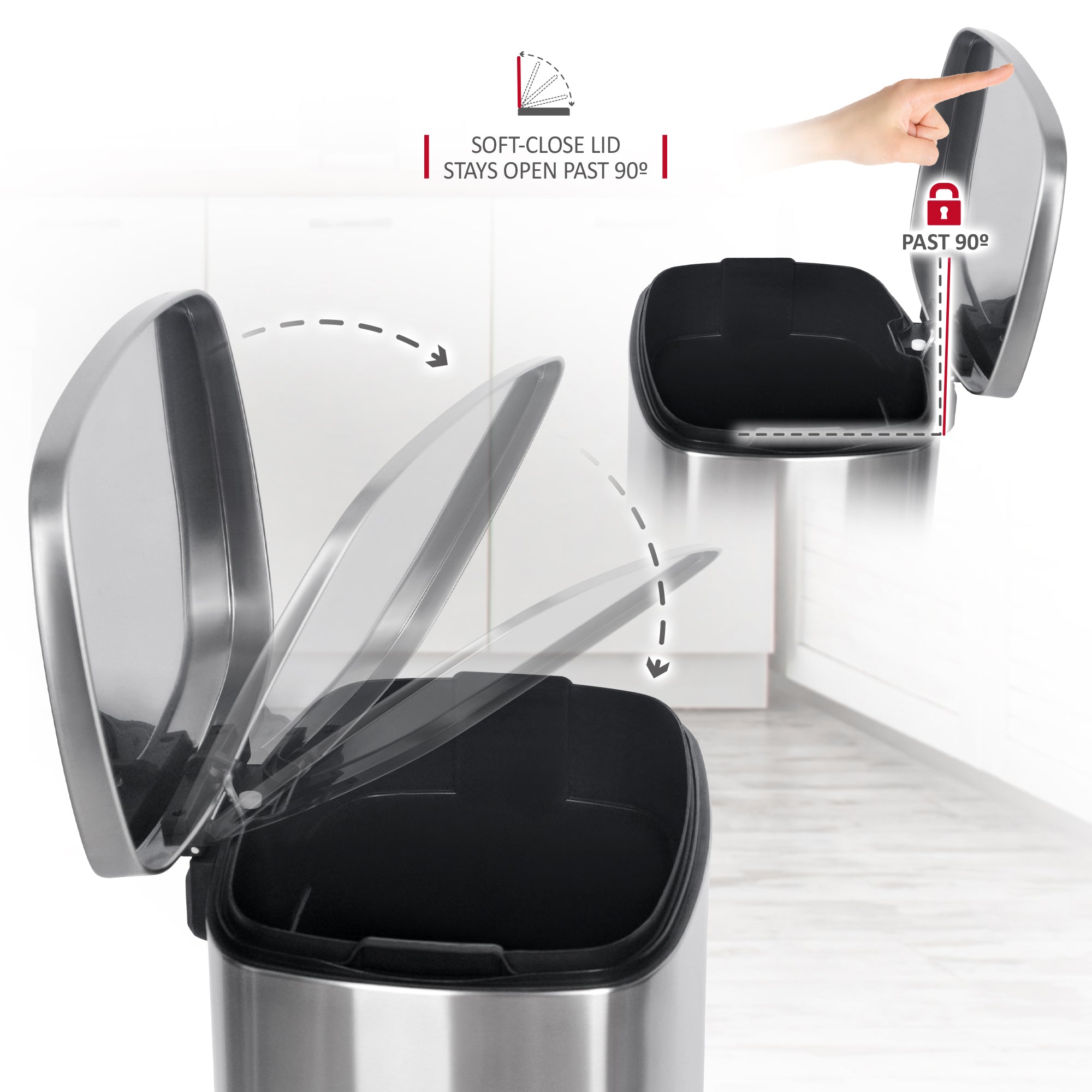 NETTA Kitchen Pedal Bin 50L Smudge Resistant with Inner Bucket, Brushed Stainless Steel Rubbish Bin, Soft Close