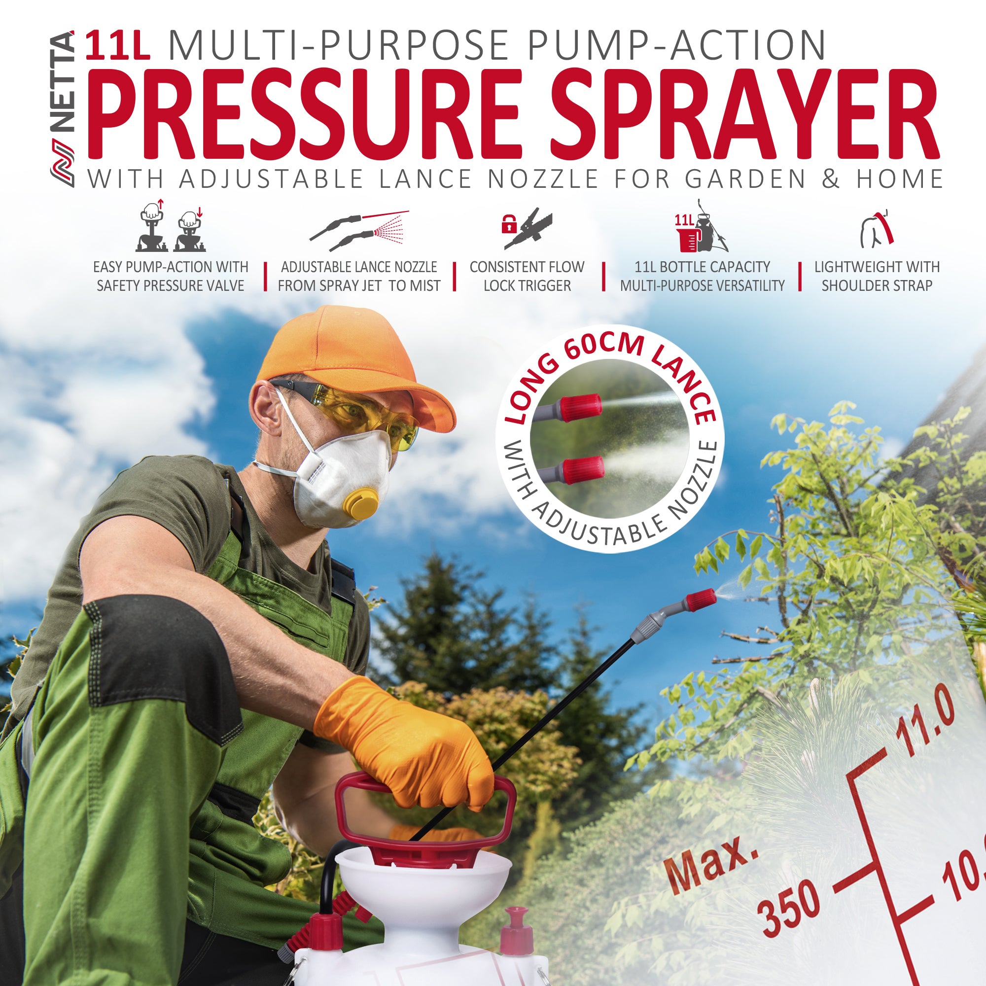 NETTA Pressure Sprayer with Adjustable Lance Nozzle