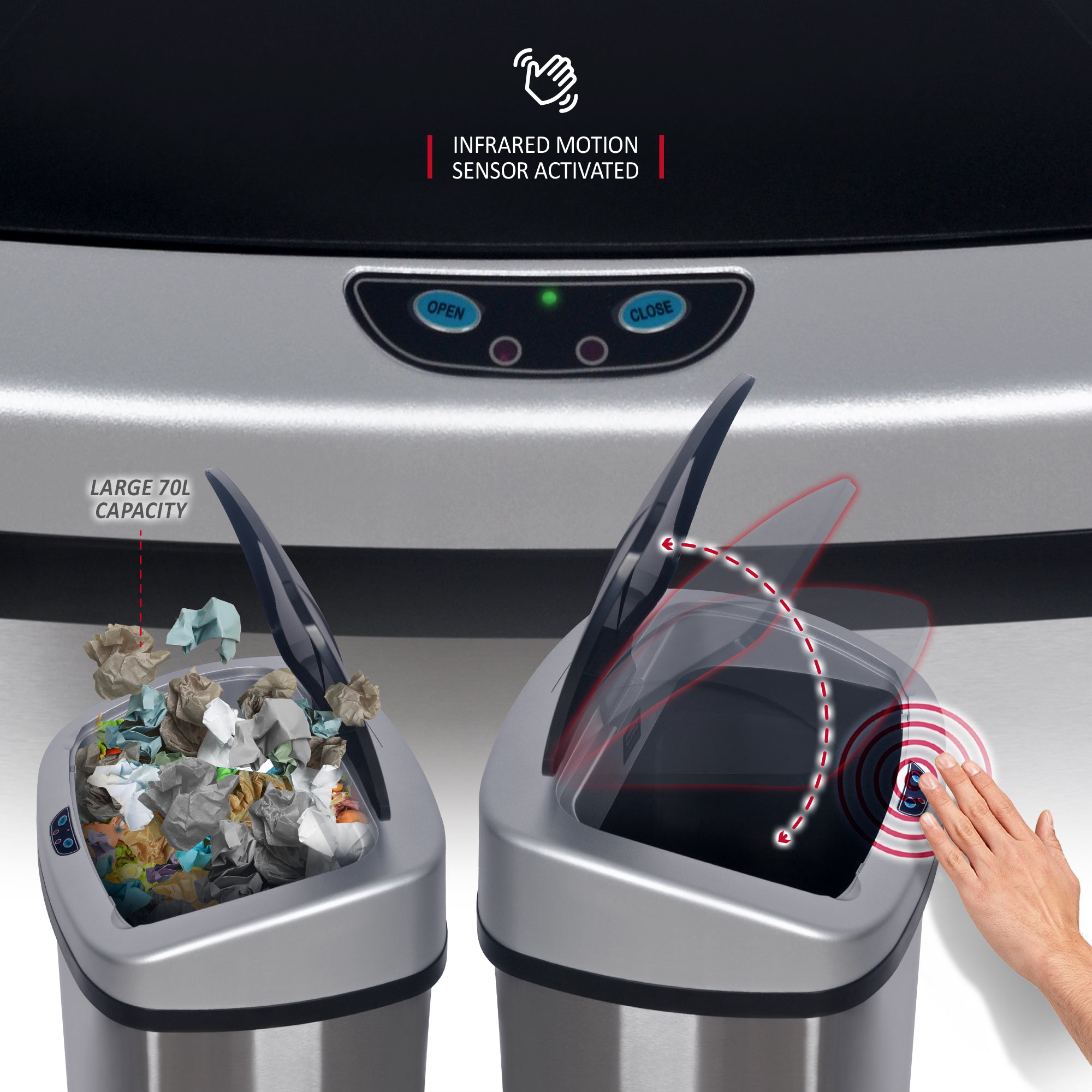 NETTA Kitchen Bin 70L, Large Touch-Free Automatic Motion Sensor Waste Rubbish Bin