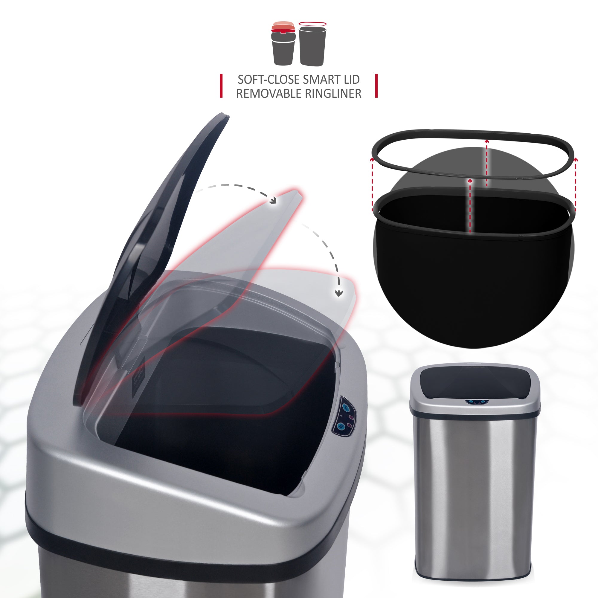 NETTA Kitchen Bin 70L, Large Touch-Free Automatic Motion Sensor Waste Rubbish Bin