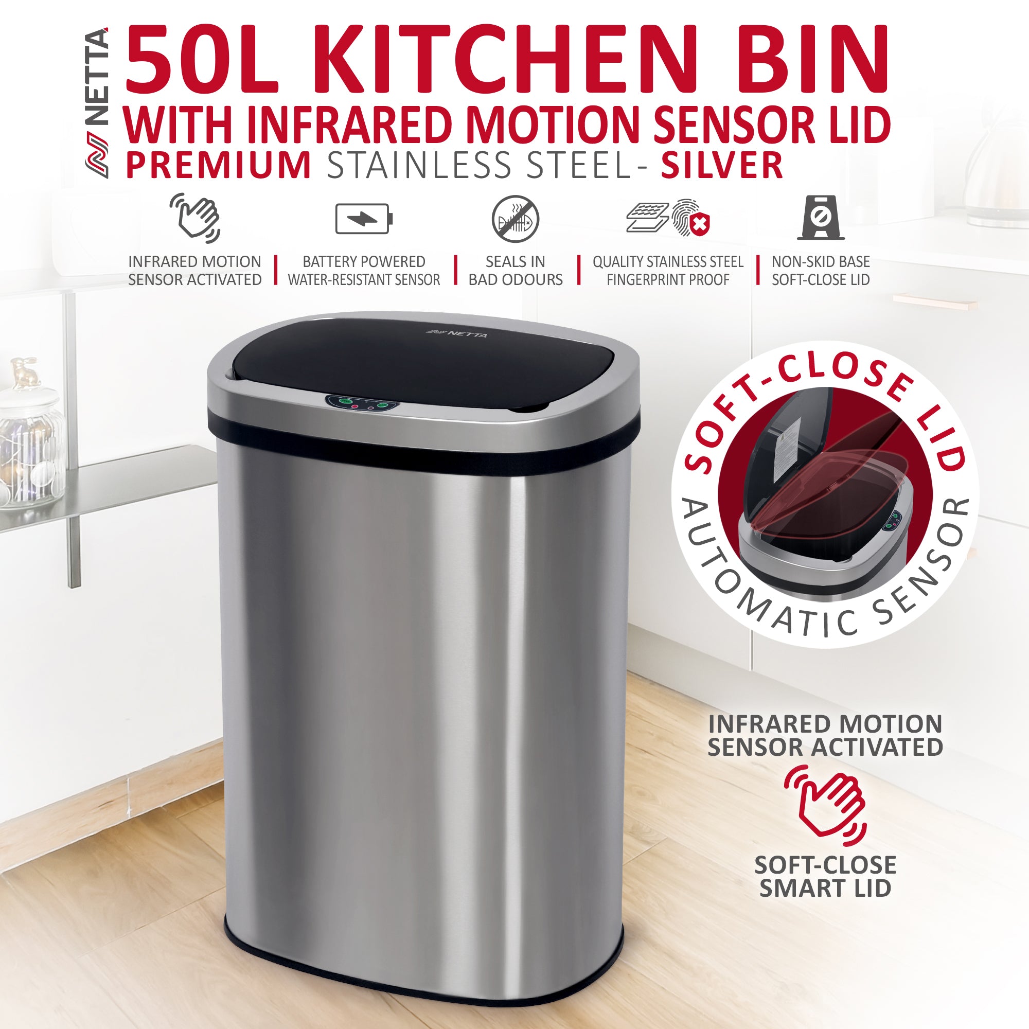 NETTA Sensor Bin - Stainless Steel - 50L