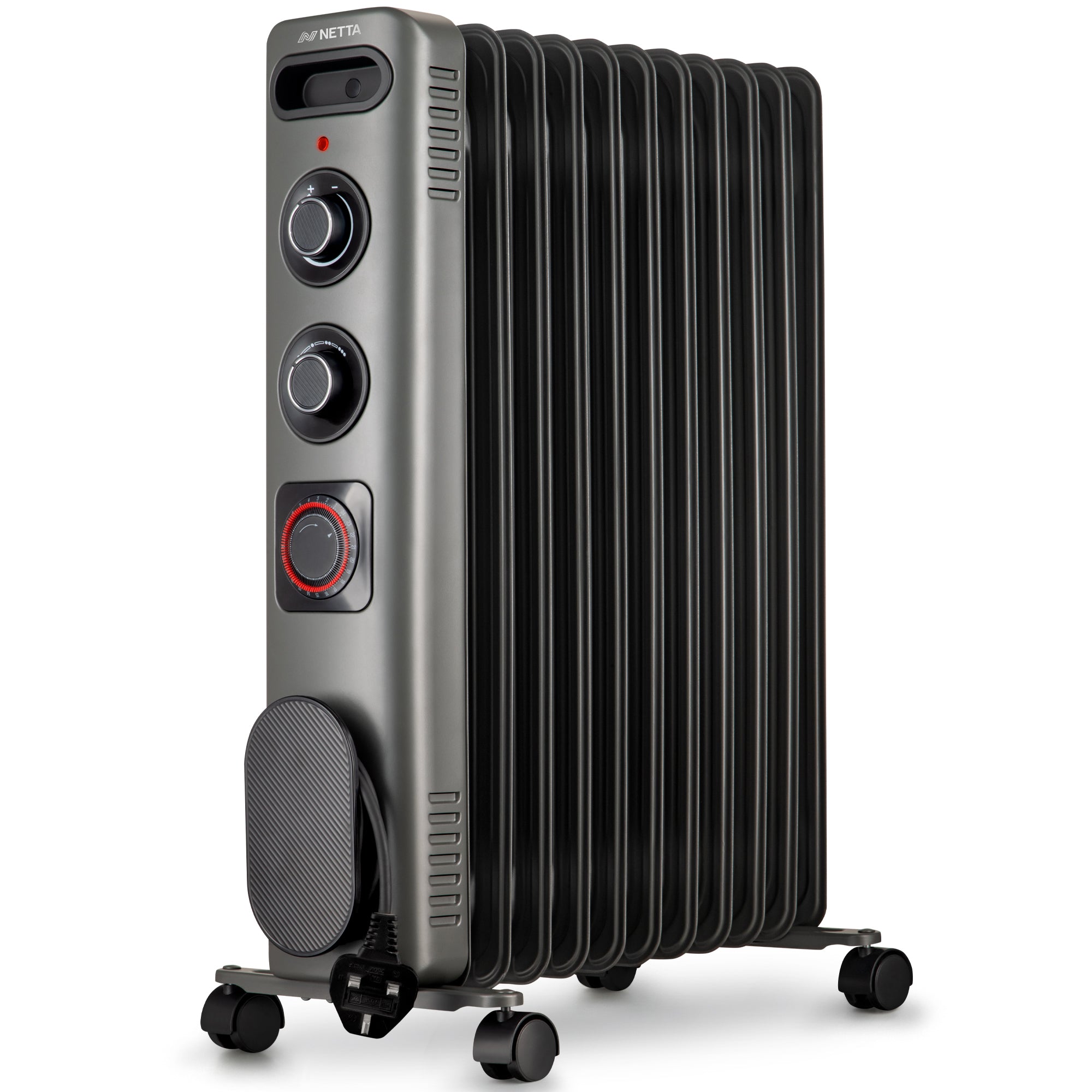 NETTA Electric Oil Filled Radiator 2500W, Portable Heater with Thermostat & 24 Hour Timer, 3 Power Settings, 11 Fin