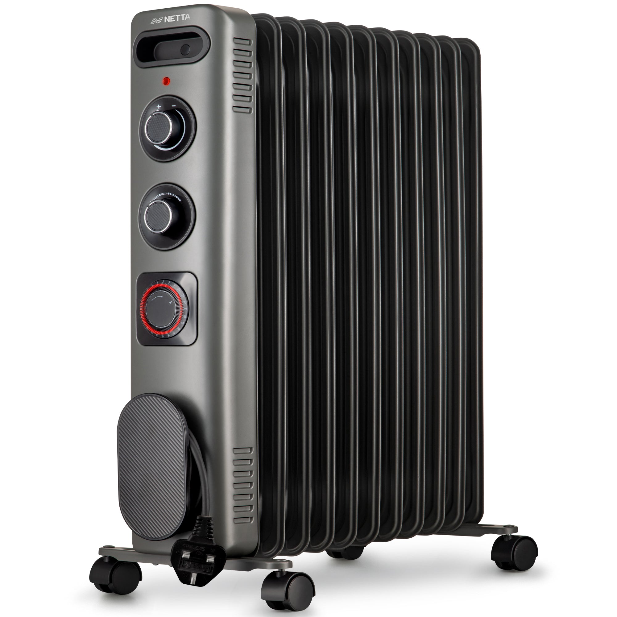 NETTA Electric Oil Filled Radiator 2500W, Portable Heater with Thermostat & 24 Hour Timer, 3 Power Settings, 11 Fin