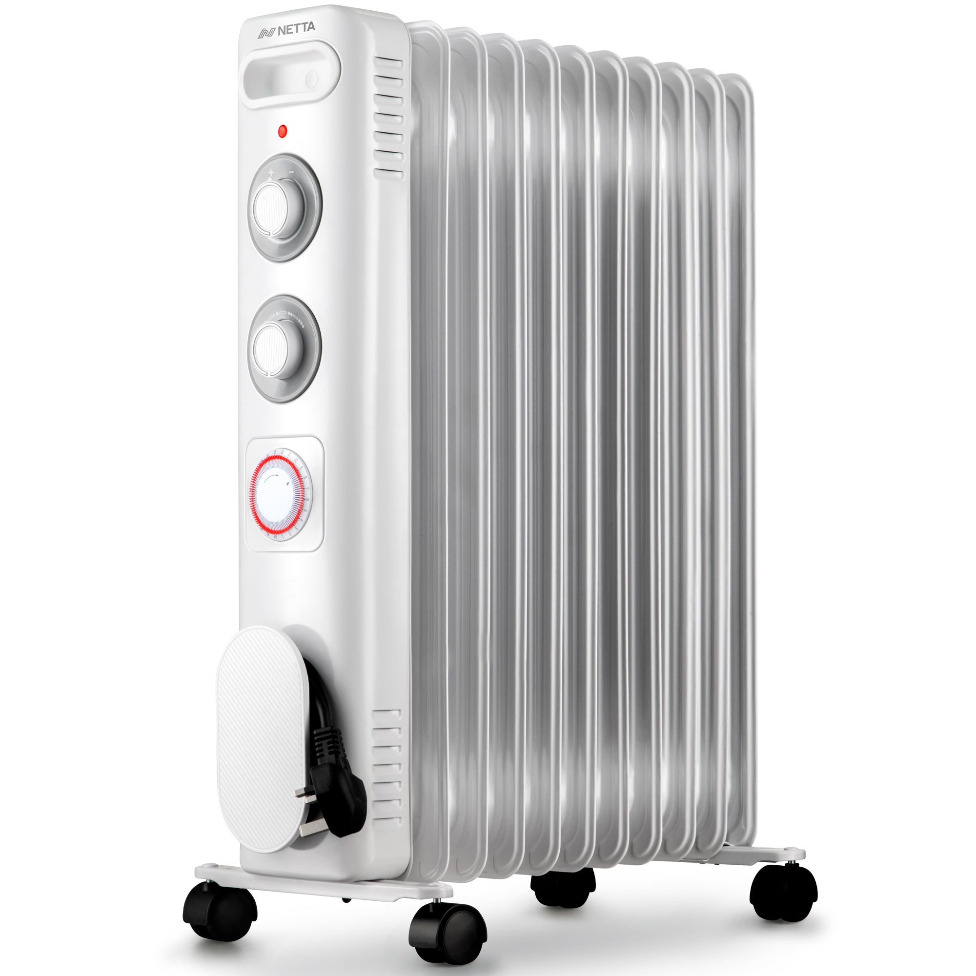 NETTA Electric Oil Filled Radiator 2500W, Portable Heater with Thermostat & 24 Hour Timer, 3 Power Settings, 11 Fin